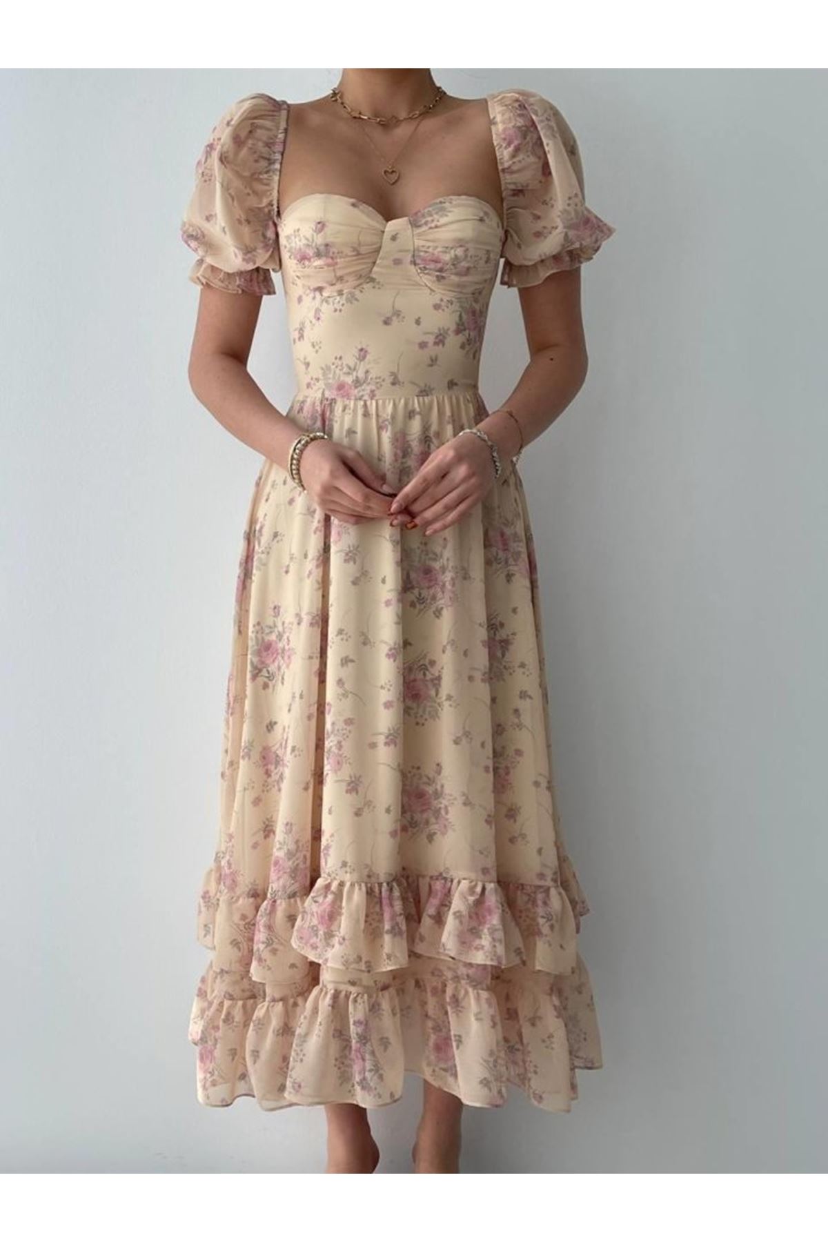 ŞİFON KUMAŞ DİJİTAL DESEN BASKILI ELBİSE