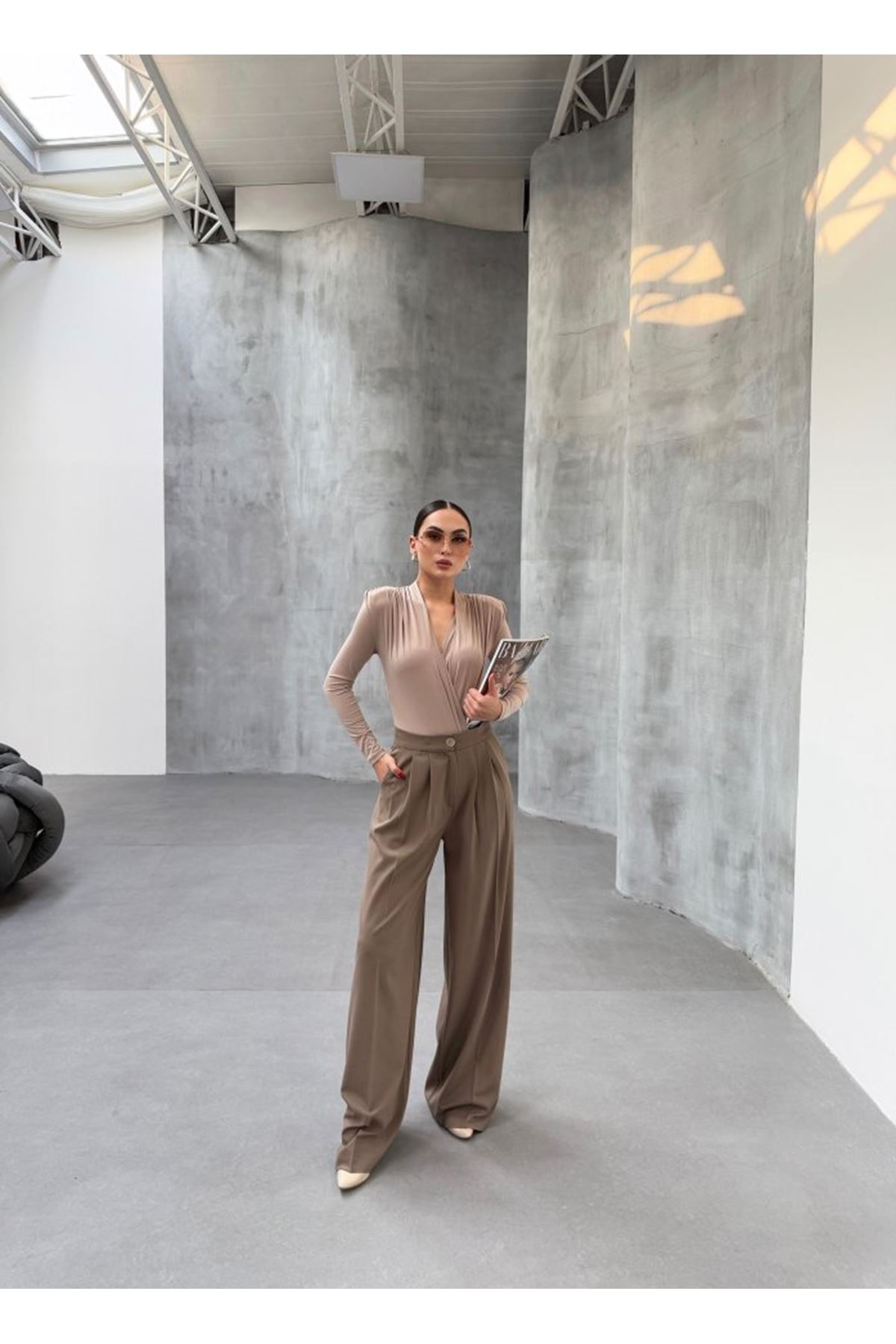 230 Gr Poly Viscose Full Lycra Pi̇leli̇ Palazzo Pantolon