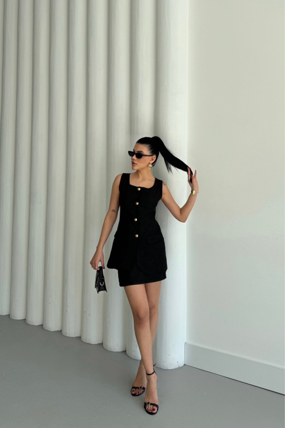 JAKAR KETEN YELEK - KISA ETEK TAKIM - Siyah