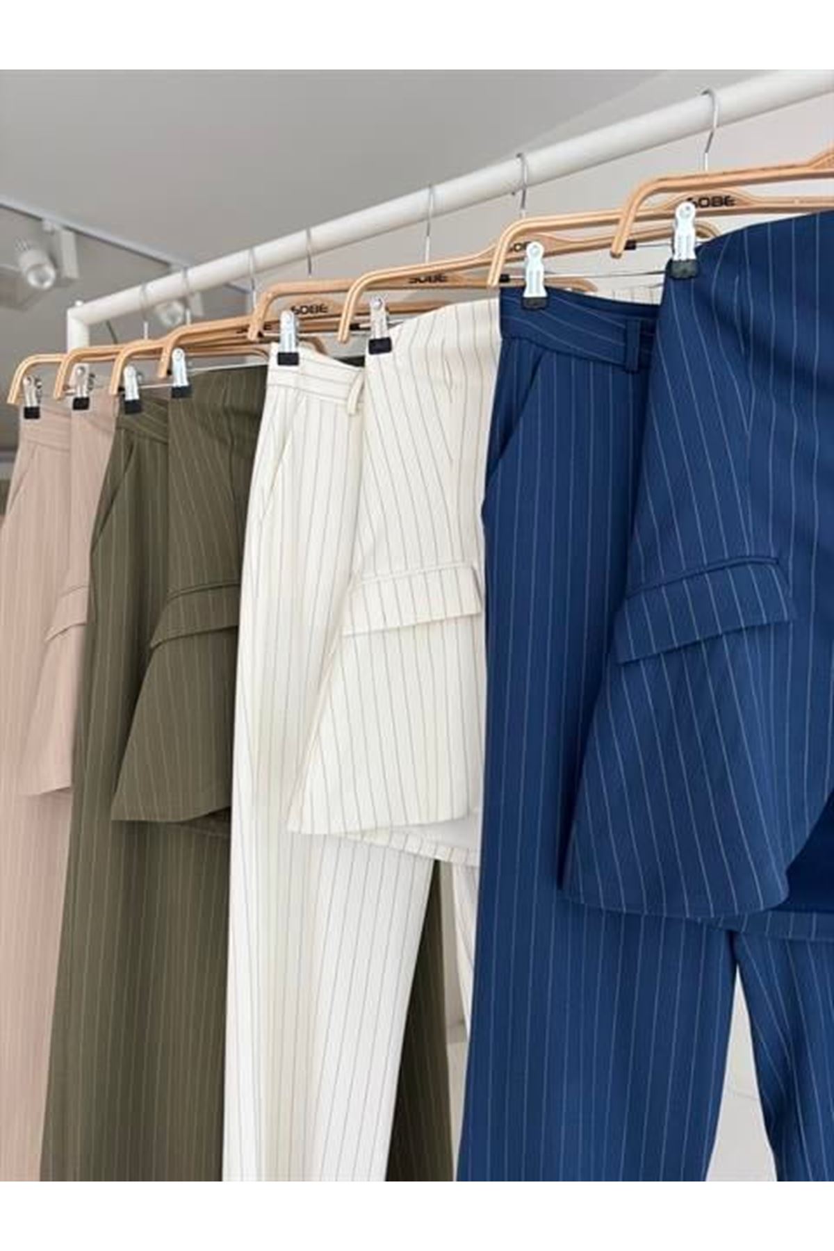 Straplez Büstiyerli Plazzo Pantolonlu Çizgili Takım 10151