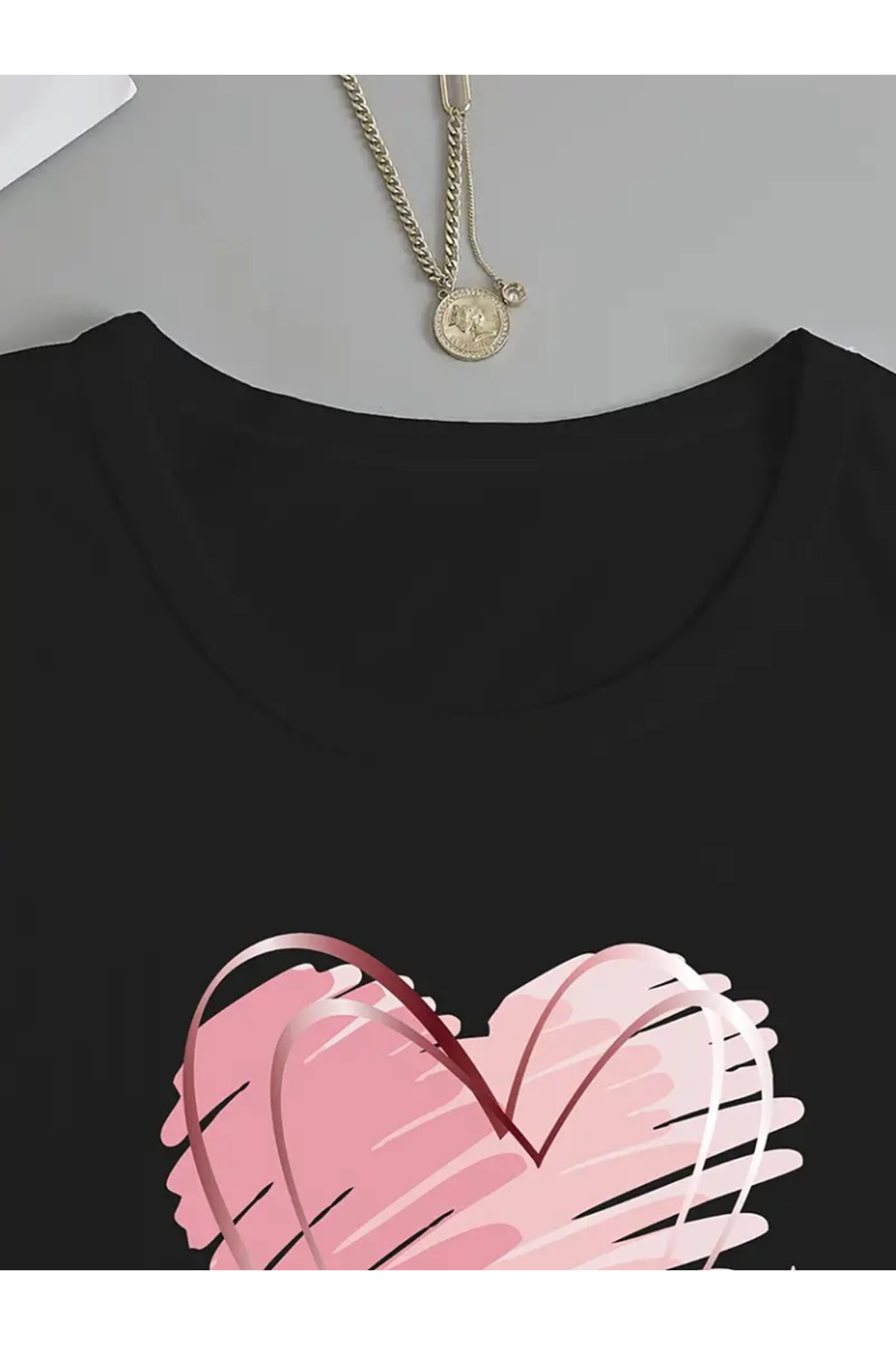 Kadın Uzun Kollu Bisiklet Yaka Kalp Desenli Viskon Bluz