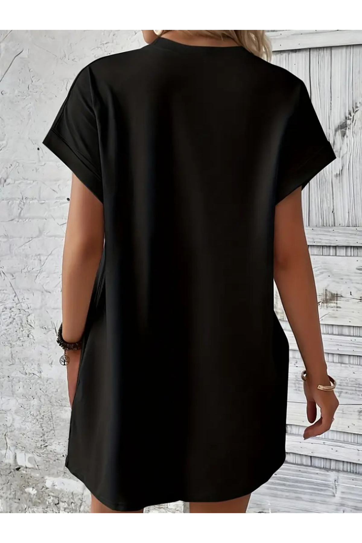 Kadın Kısa Kollu Bisiklet Yaka Cepli Kelebek Baskılı Viskon Elbise