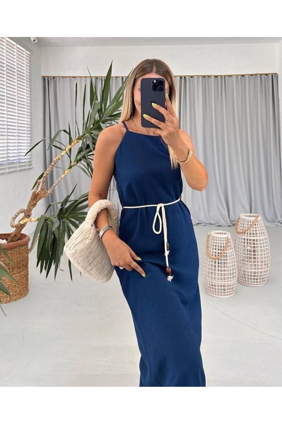 Kadın Kadın Omuz Askılı Kuşak Dahil Elbise