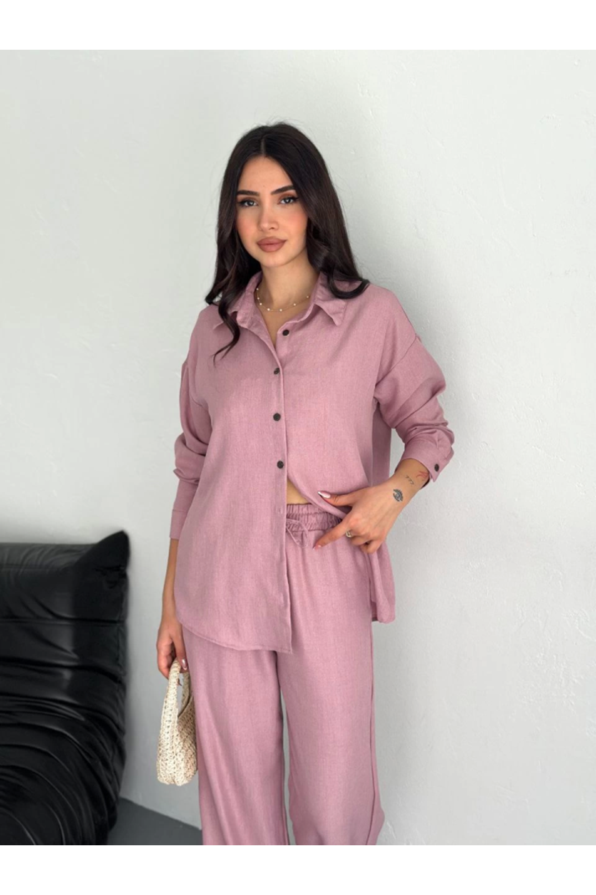 Gömlek Pantolon Ikili Takım - Toz Pembe