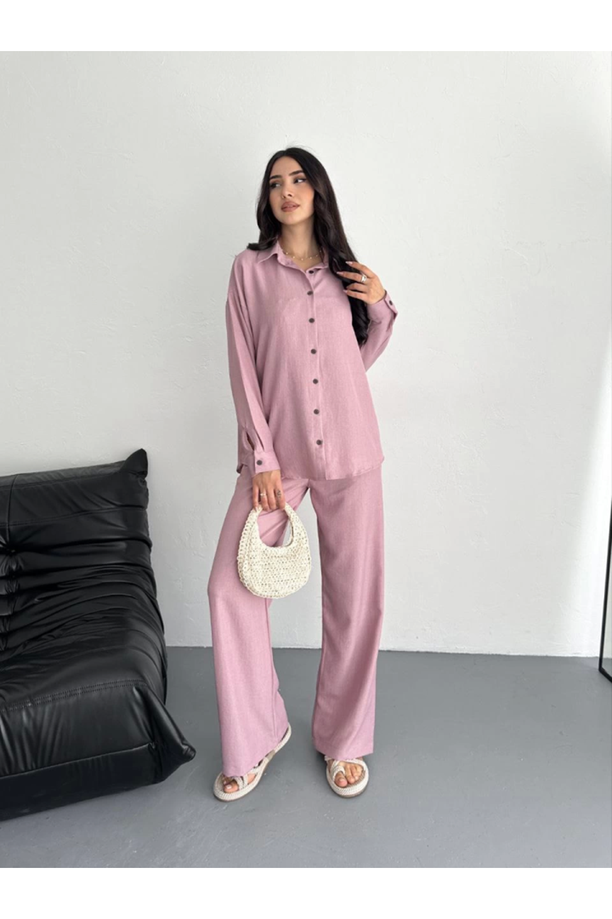 Gömlek Pantolon Ikili Takım - Toz Pembe