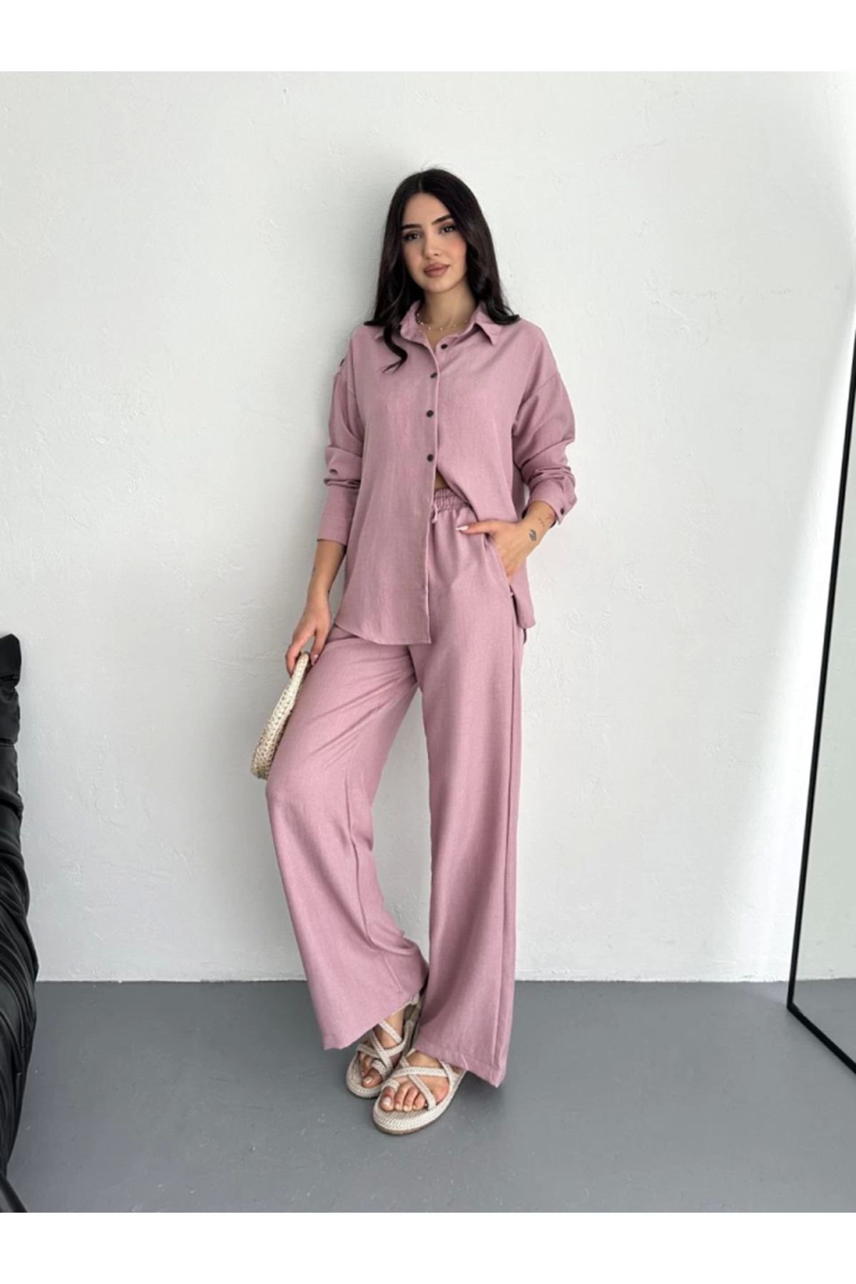 Gömlek Pantolon Ikili Takım - Toz Pembe