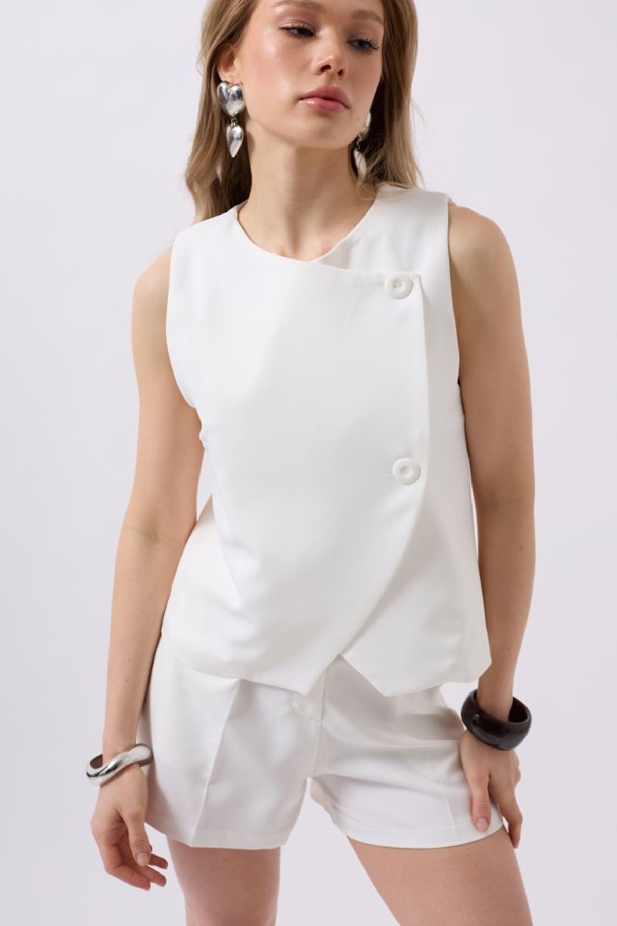 Yandan Düğmeli Dokuma Yelek