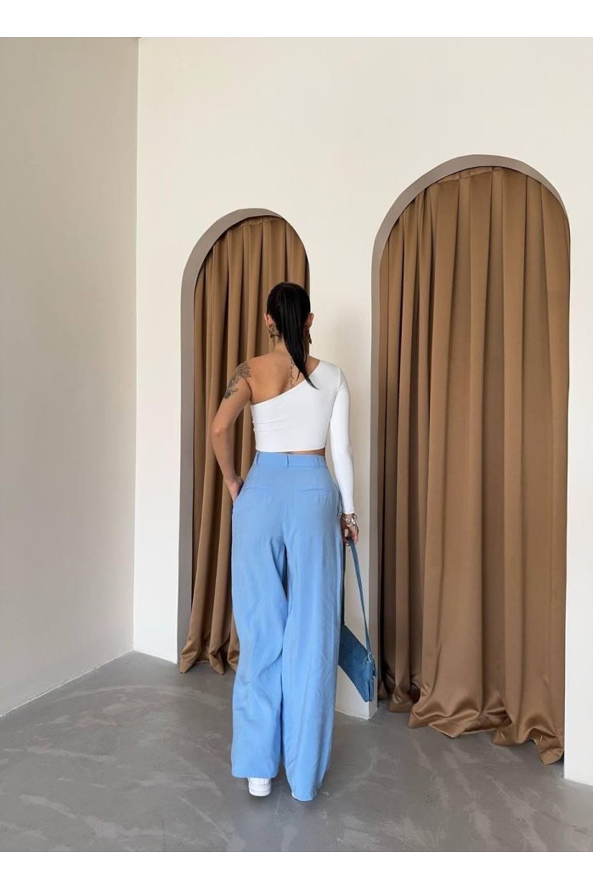 PİLE VE CEP KAPAK DEYALI SALAŞ PANTOLON - Mavi