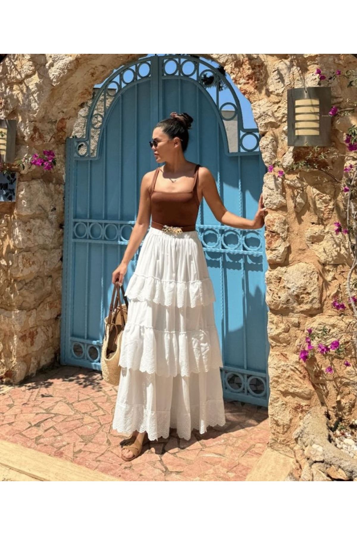 Katlı Pileli Etek - Ekru