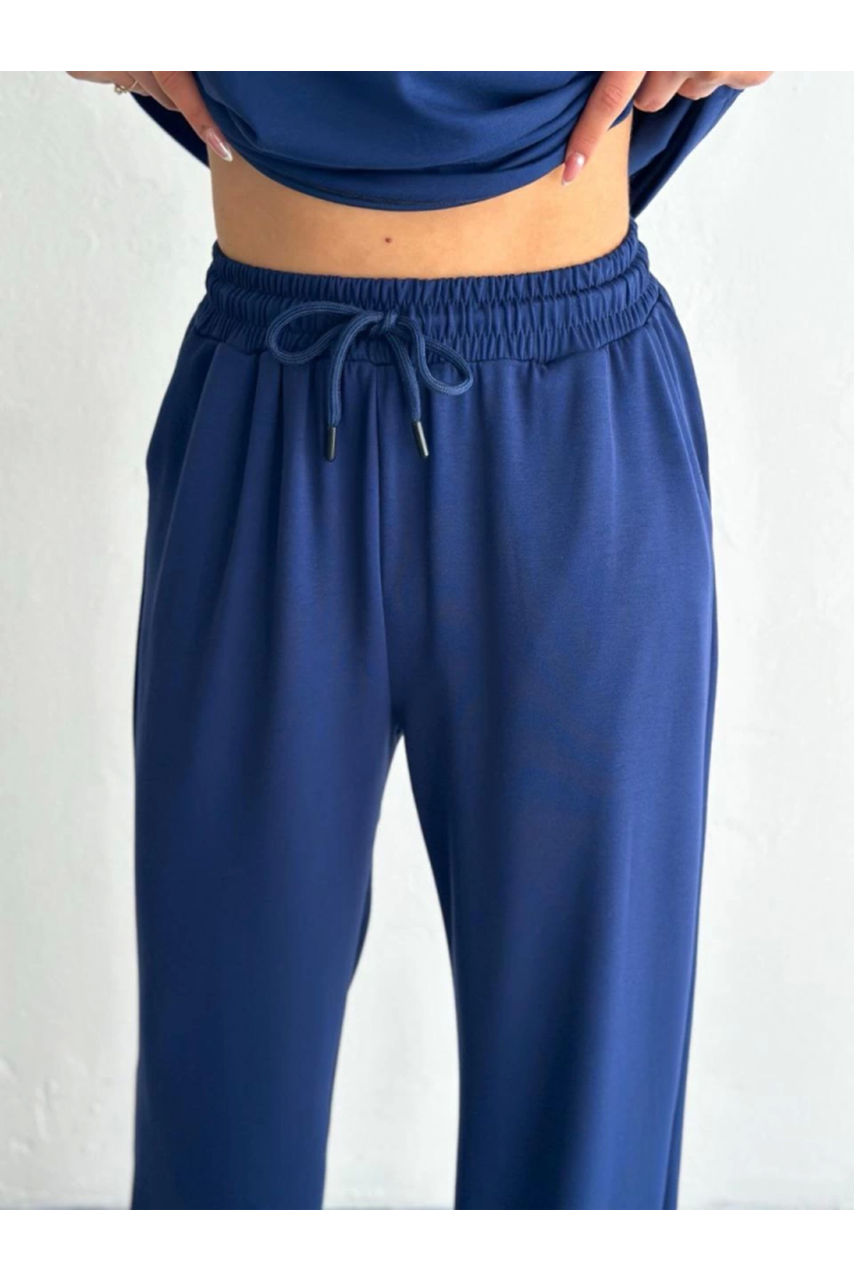 Osy Modal Yumuşak Dokulu Kumaş Kısa Kollu Yakalı T-shirt Pantalon Ikili Takım- Lacivert