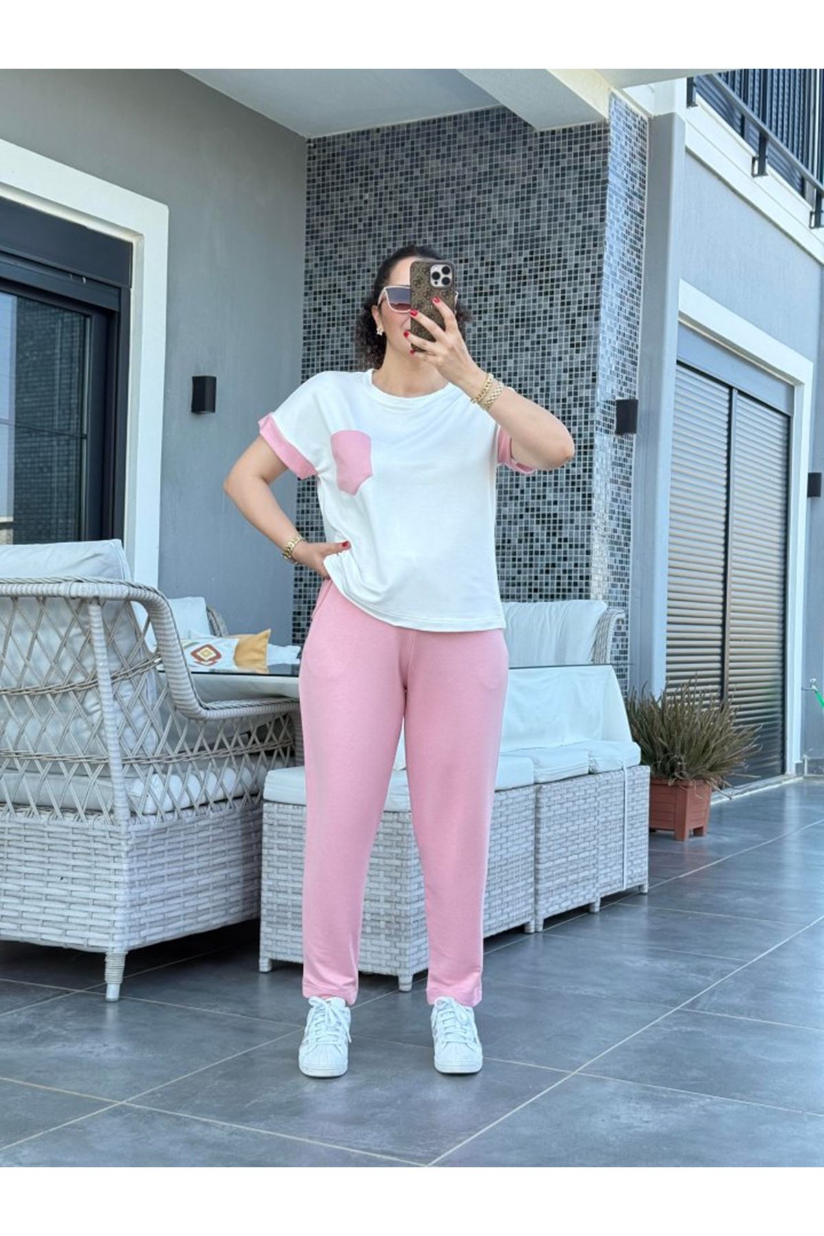 Kadın Kristal Kumaş Garnili Cep Detaylı Ikili Takım