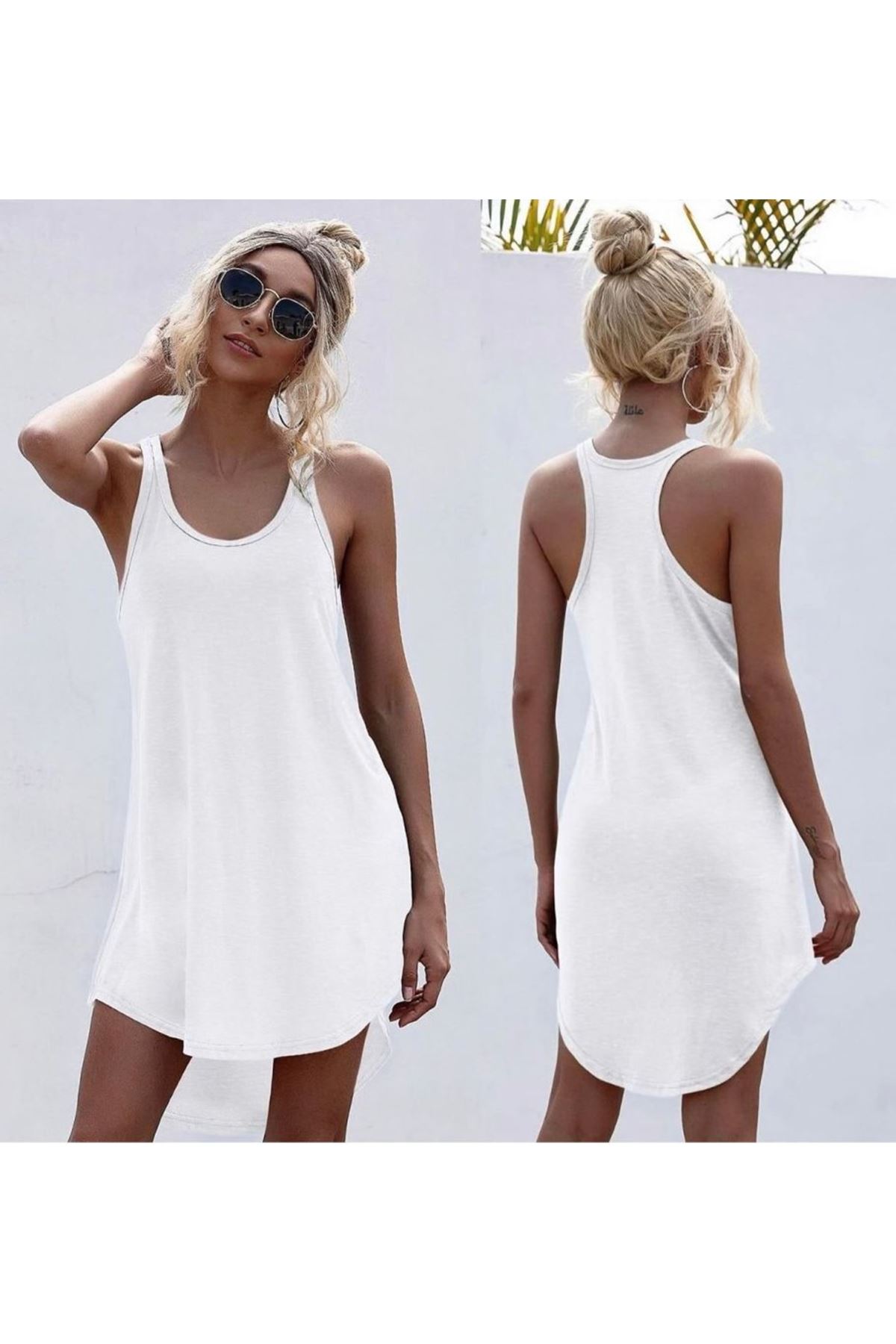 Kadın Kolsuz Halter Yaka Viskon Mini Elbise