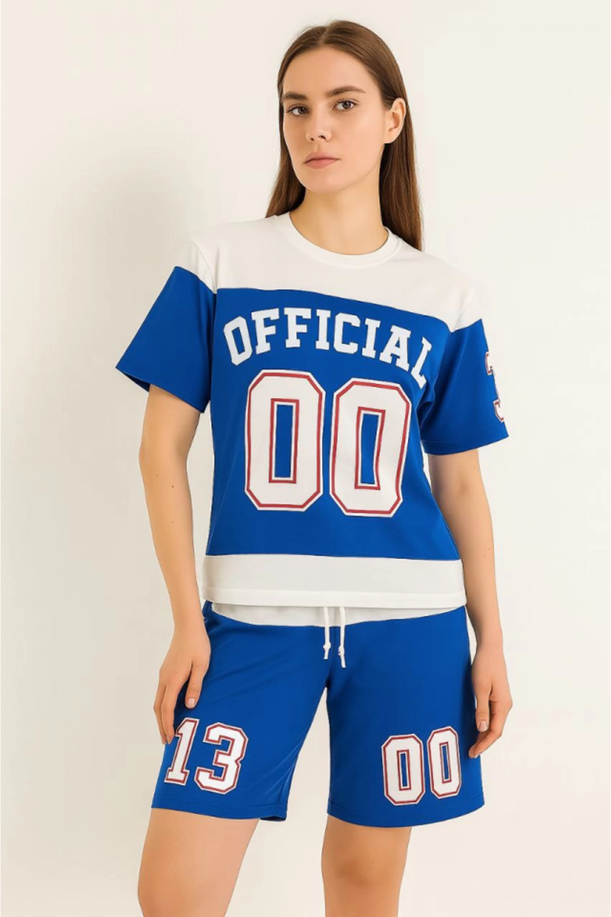 Dijital 00 Baskılı Şortlu Takım - Mavi