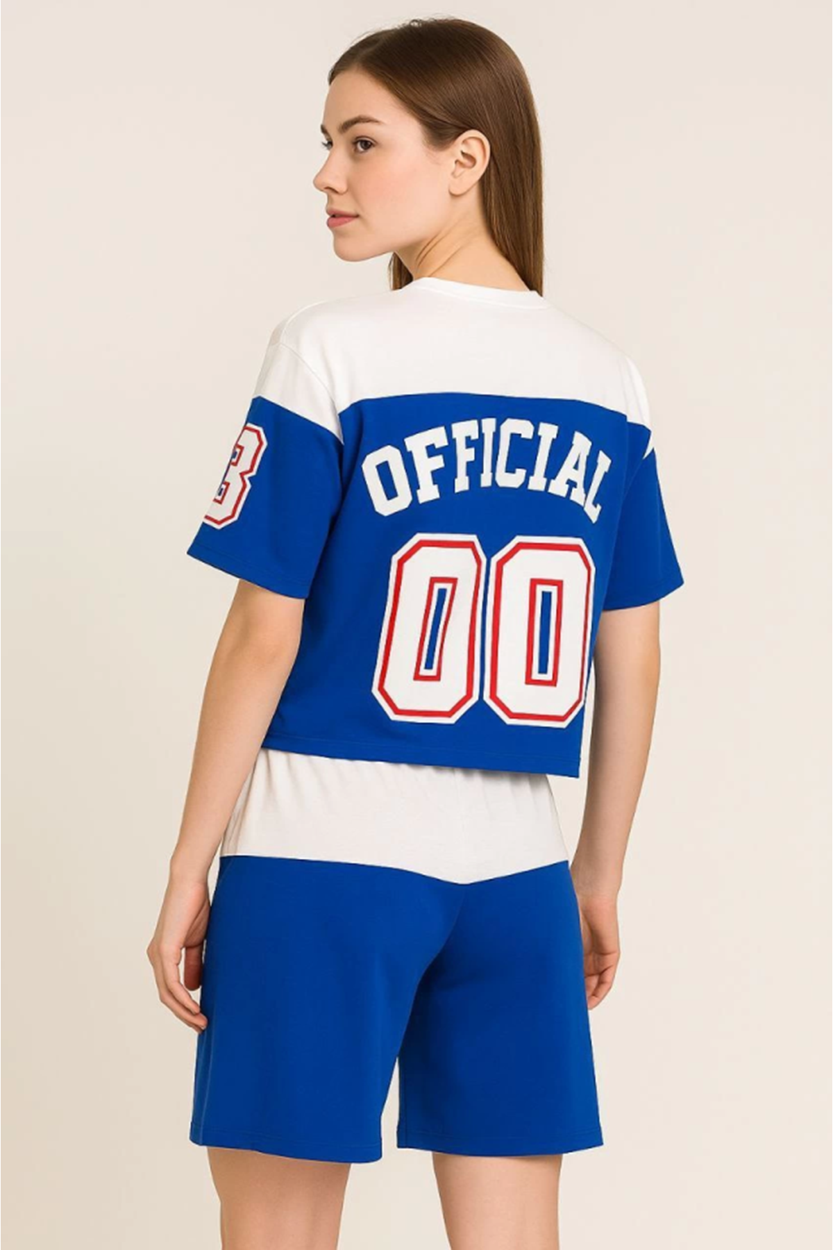 Dijital 00 Baskılı Şortlu Takım - Mavi