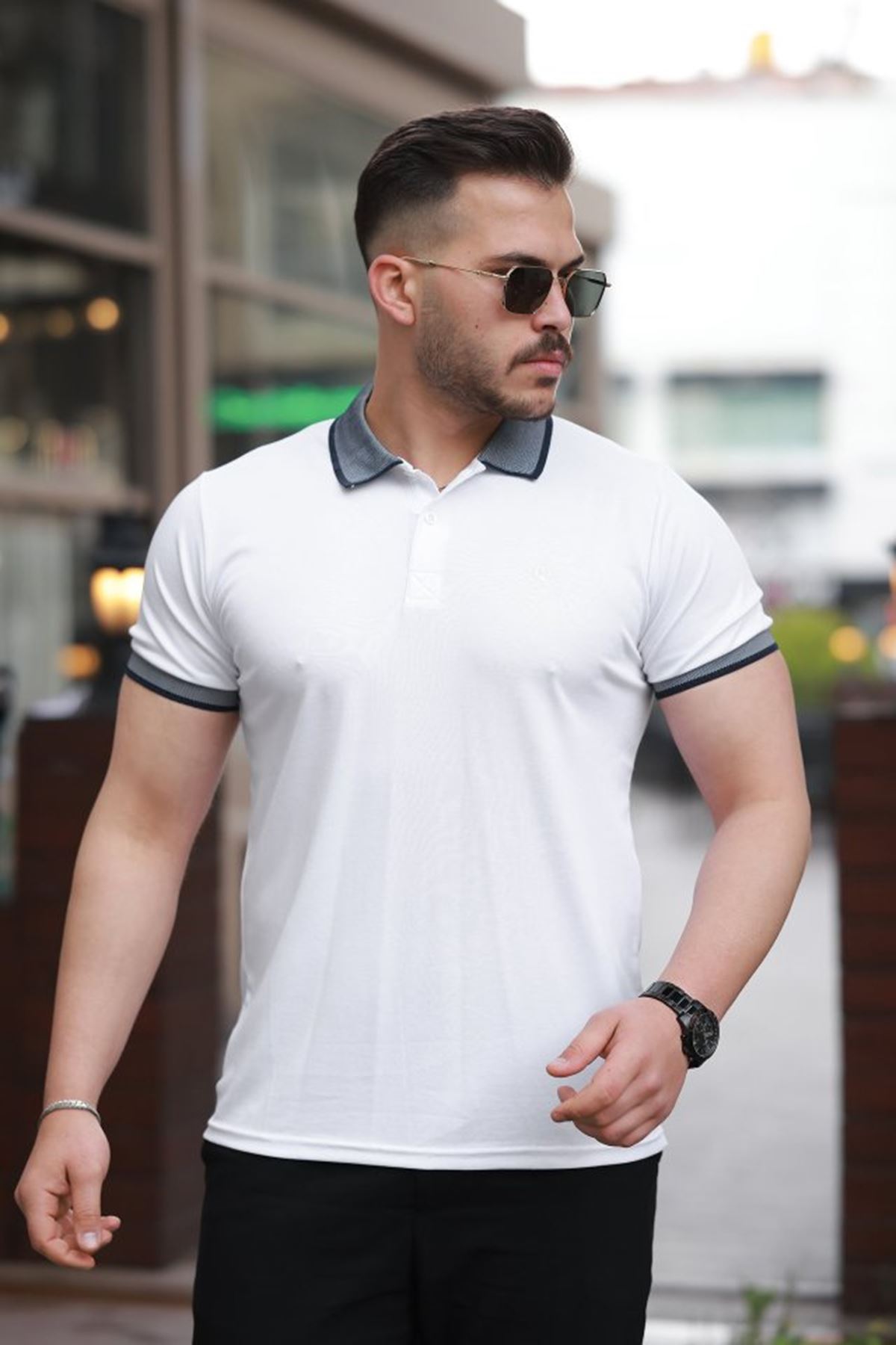 Erkek Yakalı Kagi Kumaş Kısa Kollu T-shirt