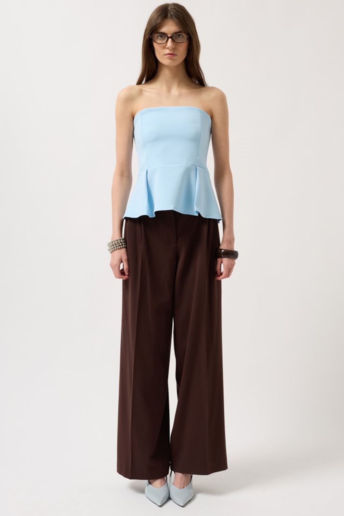 Pileli Straplez Bluz