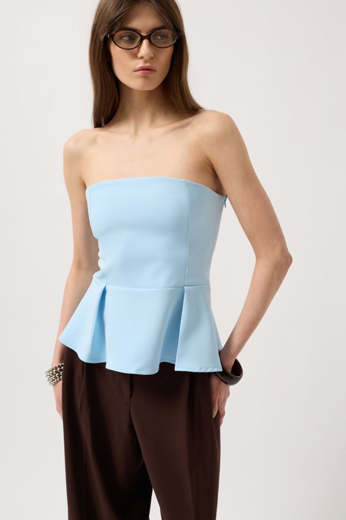 Pileli Straplez Bluz