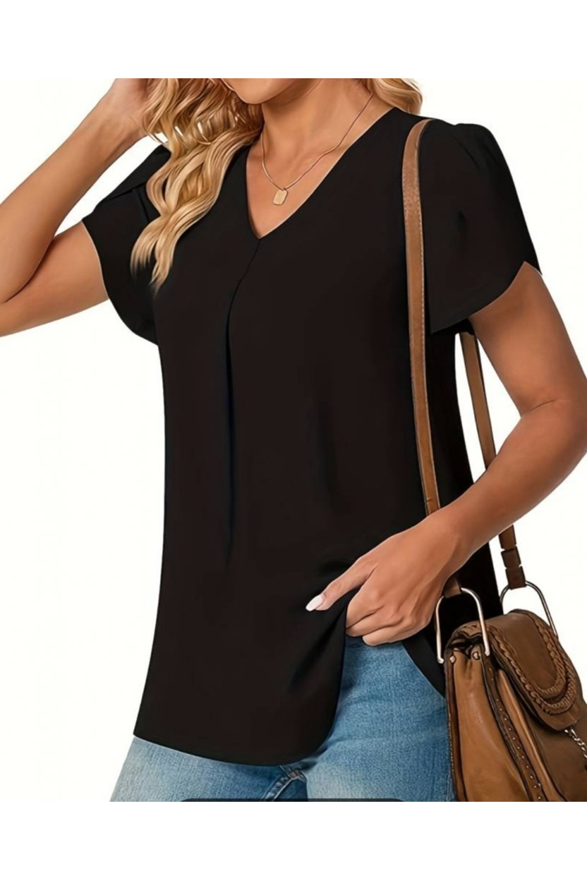 Kısa Kollu V Yaka Sandy Bluz
