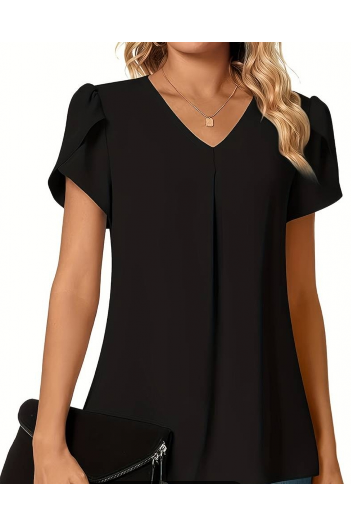 Kısa Kollu V Yaka Sandy Bluz