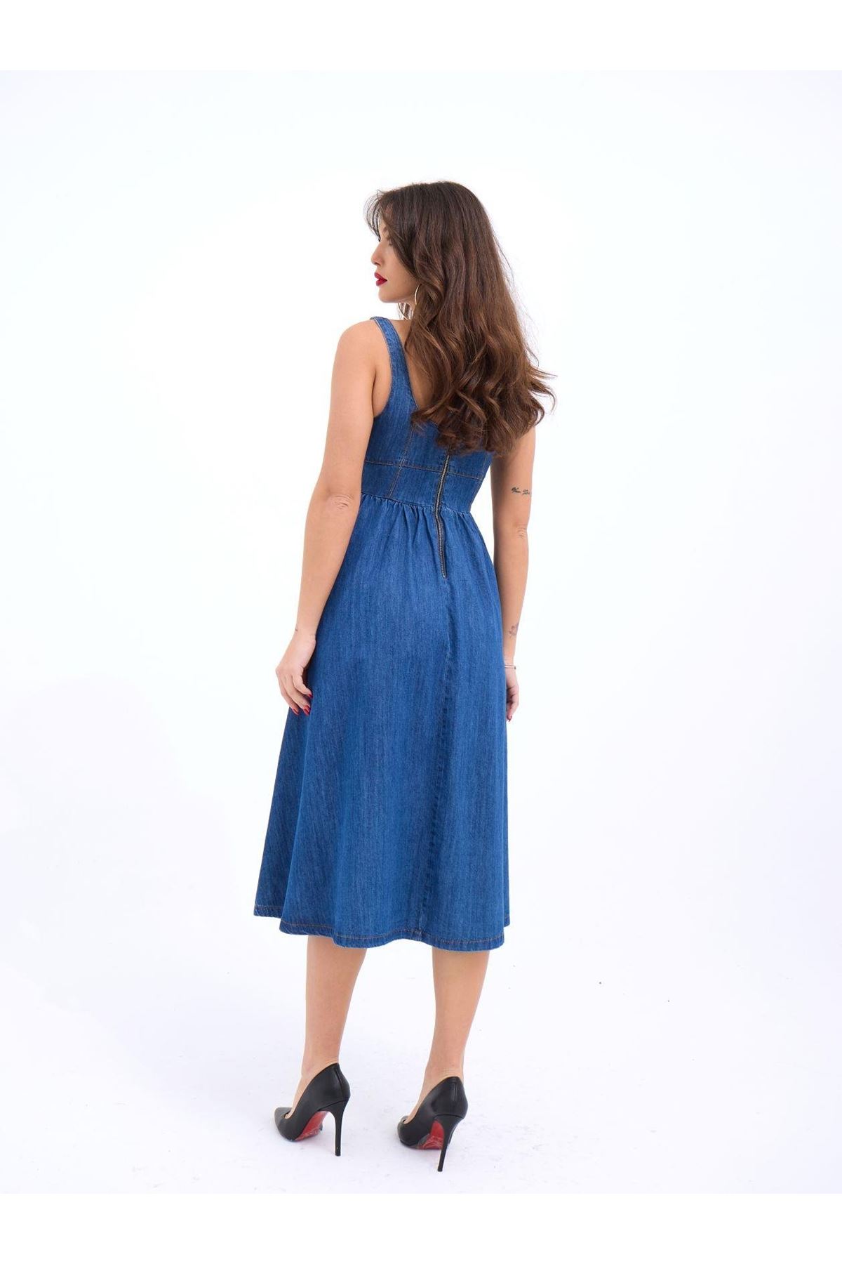 7143 KOT ELBİSE-MAVİ