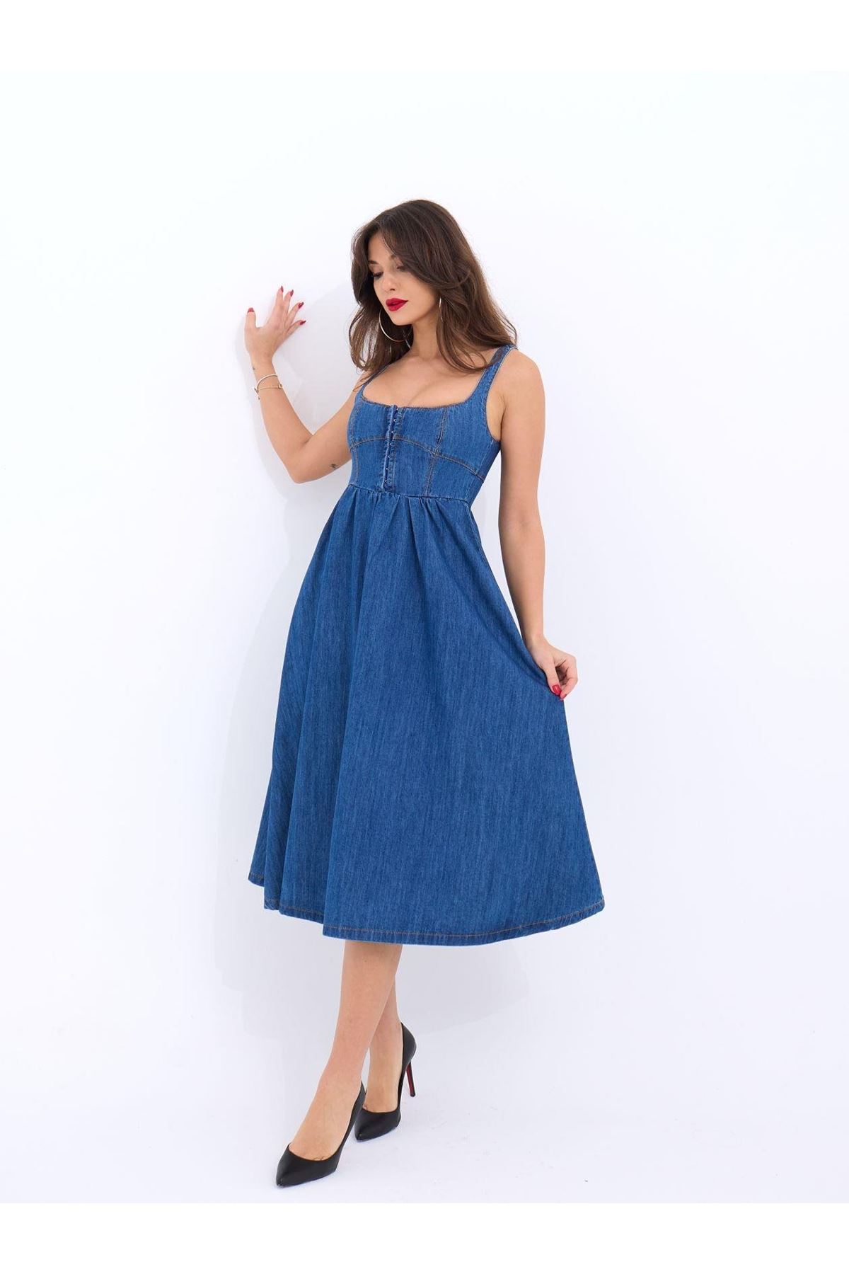 7143 KOT ELBİSE-MAVİ