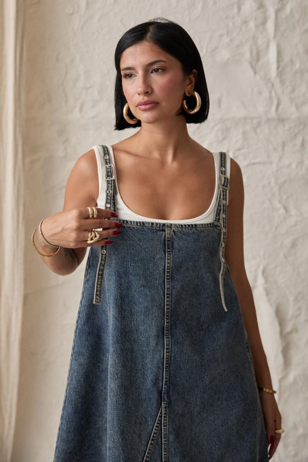 Mavi Askı Aparatlı Kot Elbise