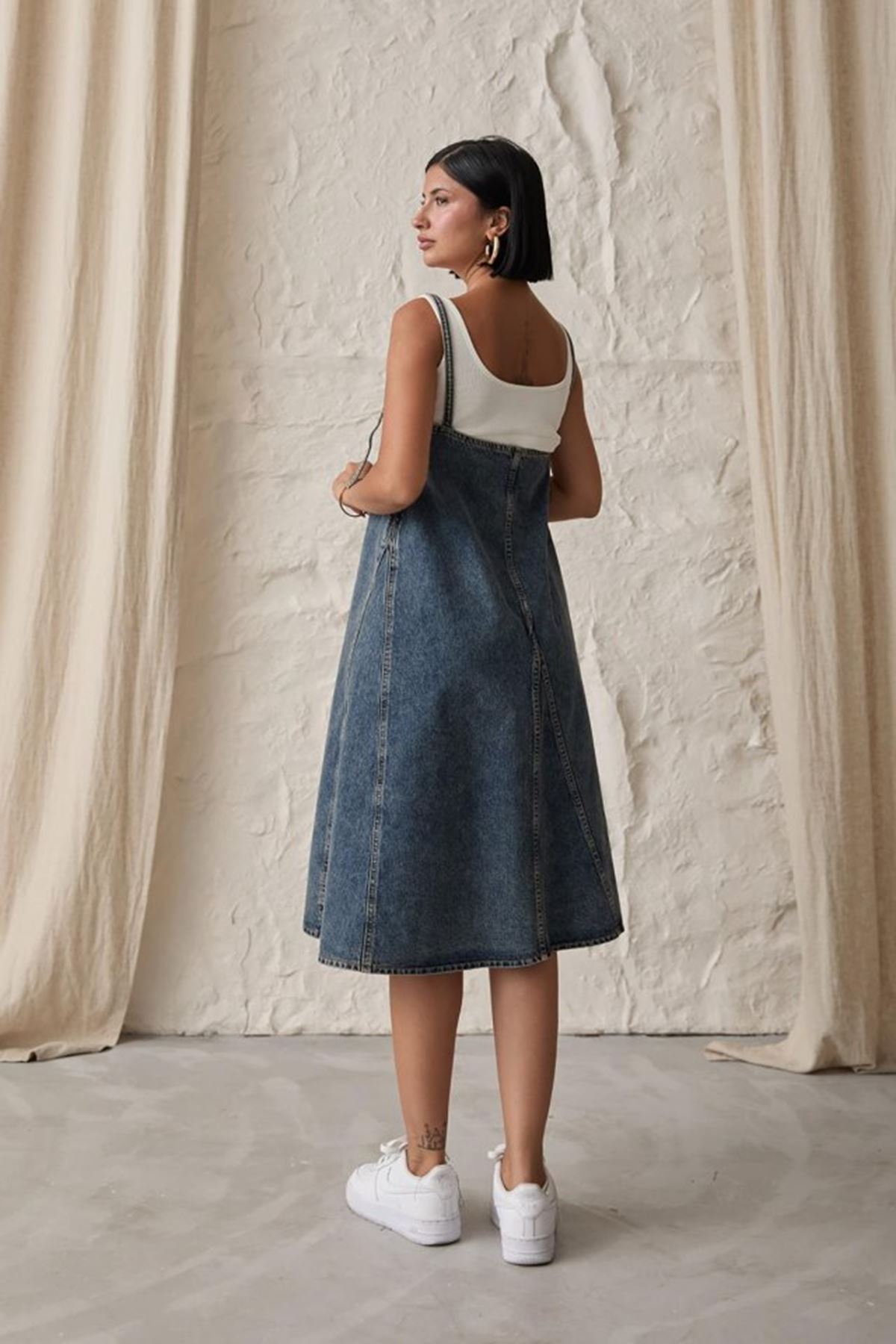 Mavi Askı Aparatlı Kot Elbise