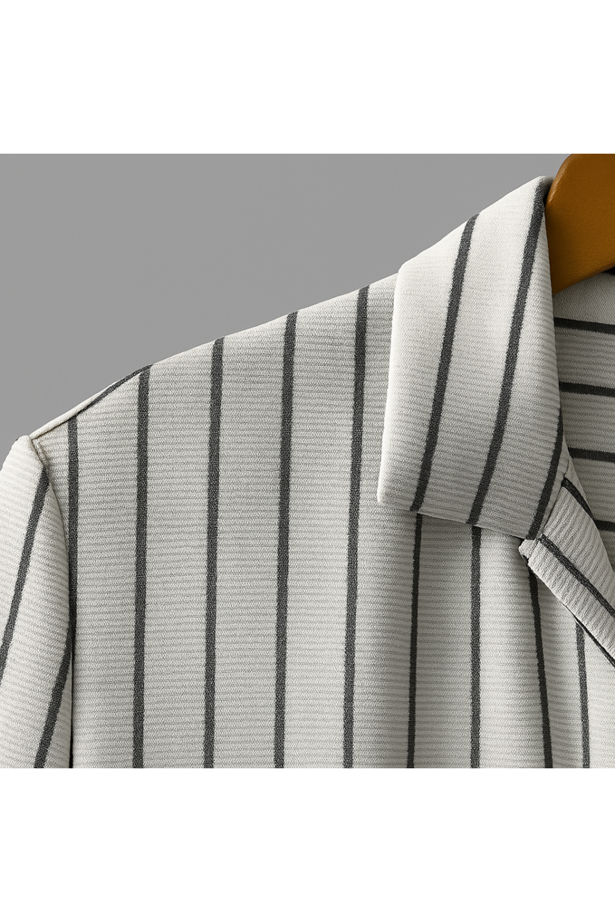 Erkek Kısa Kollu Gri çizgi Desenli örme Kumaş Pamuklu Gömlek