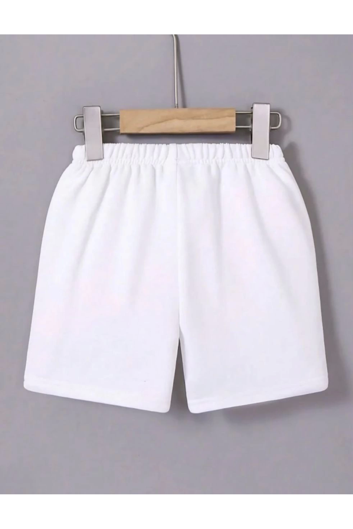 Beli Lastikli Baskılı Mini Şort - Beyaz