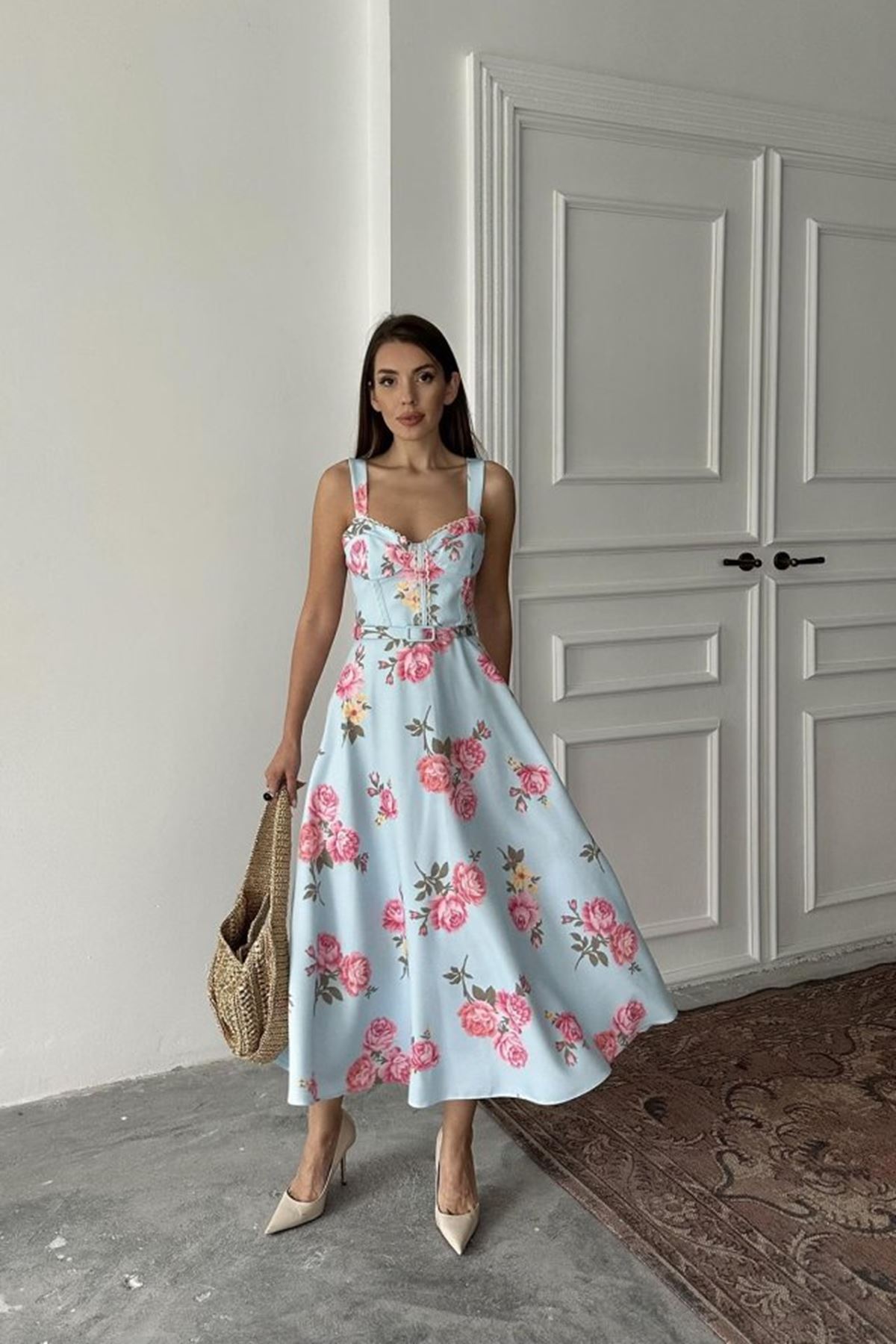 Bebe Mavi İnce Kemer Detaylı Elbise