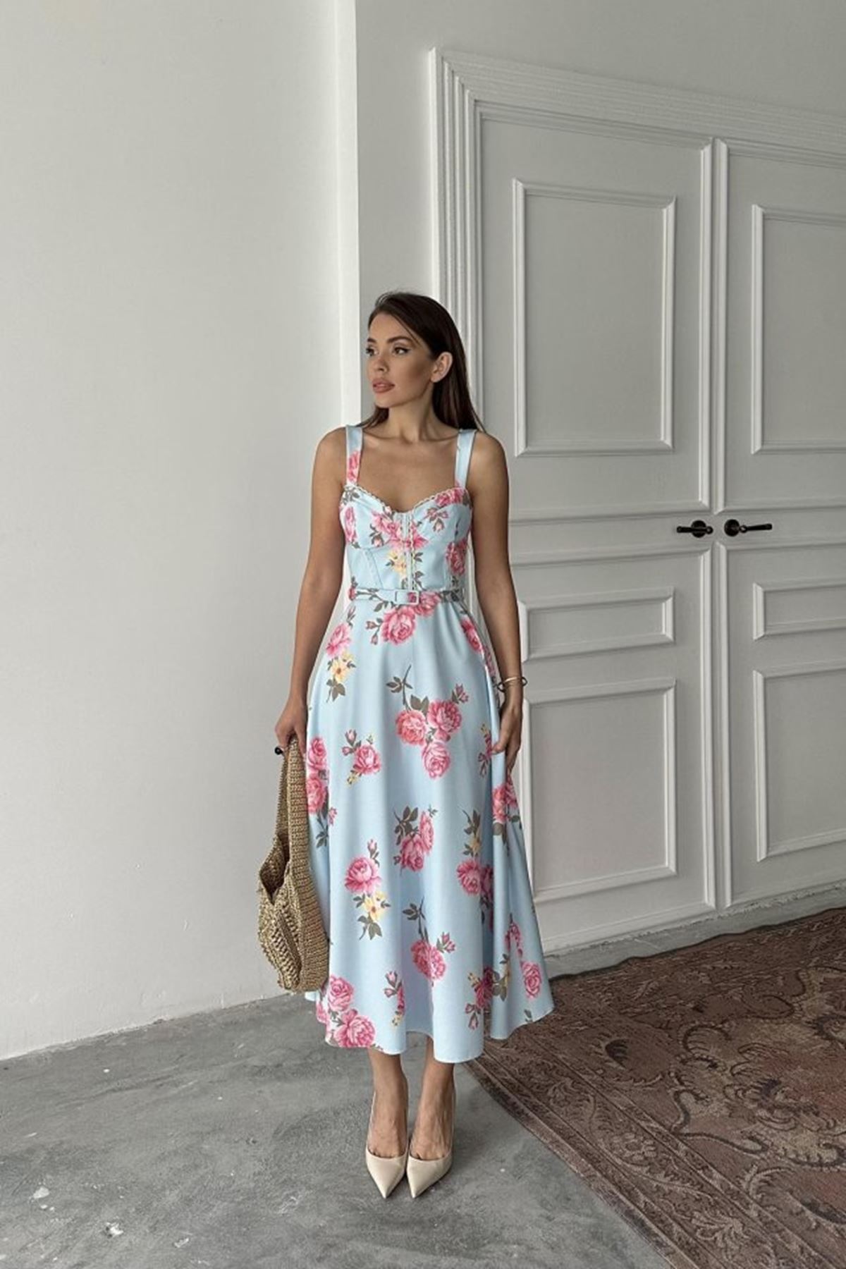 Bebe Mavi İnce Kemer Detaylı Elbise