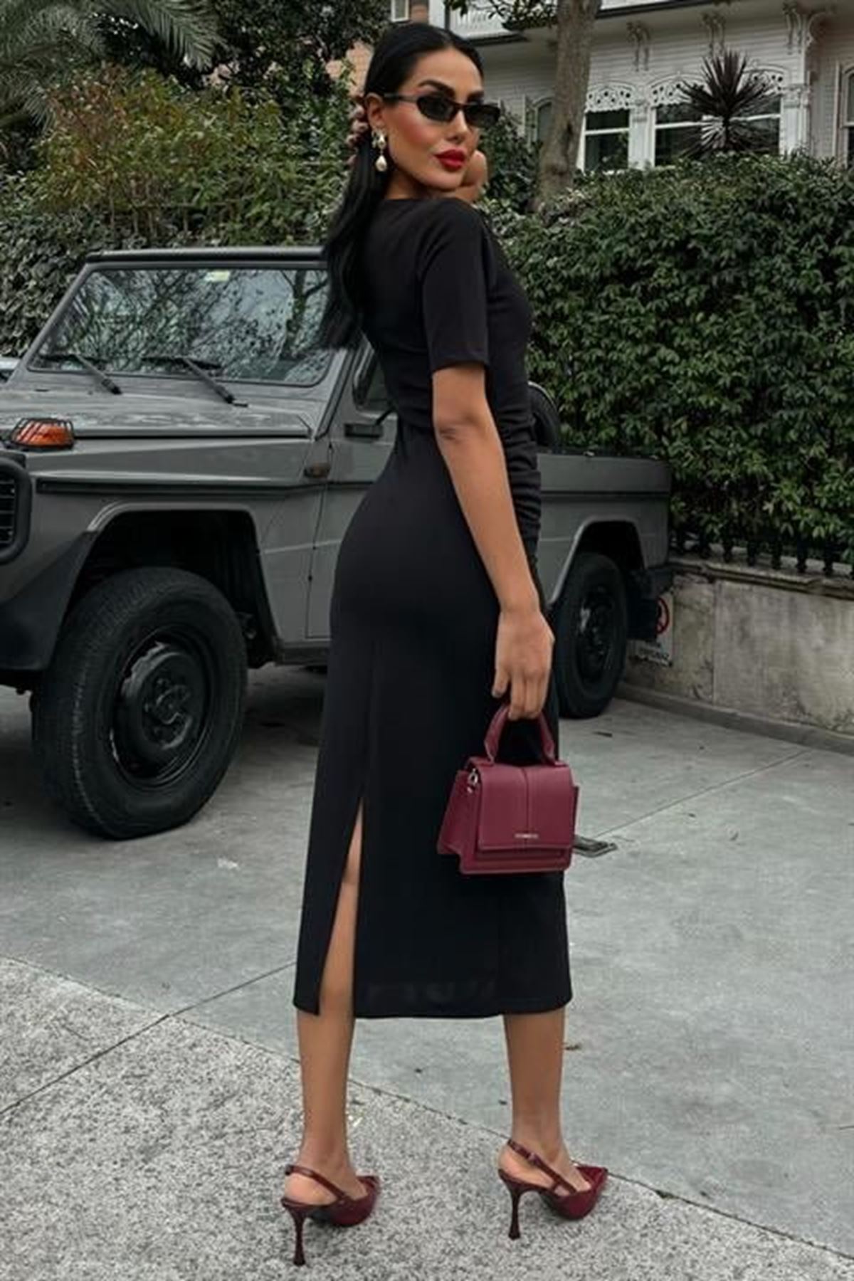 Beli Büzgülü Midi Elbise 2853