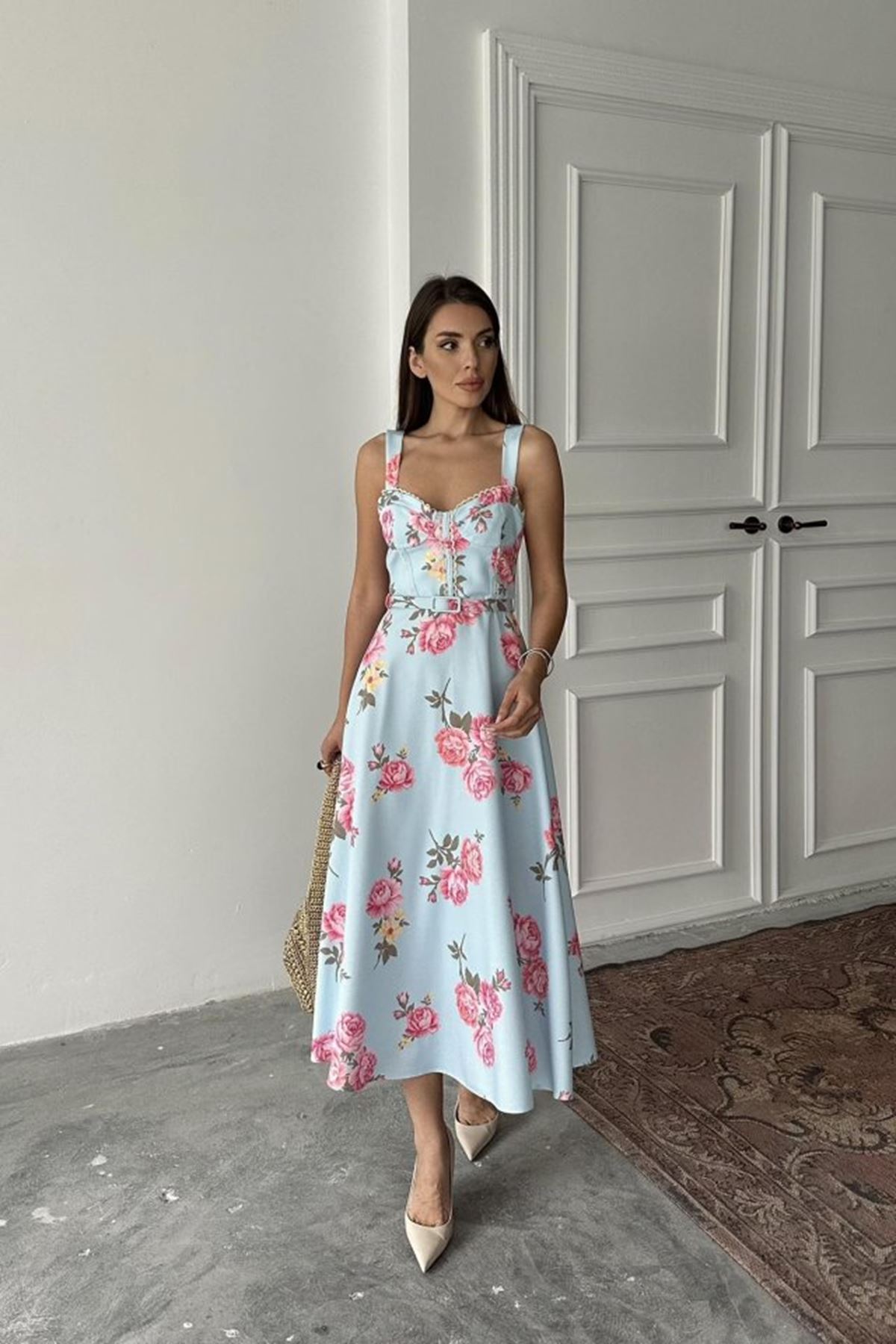 Bebe Mavi İnce Kemer Detaylı Elbise