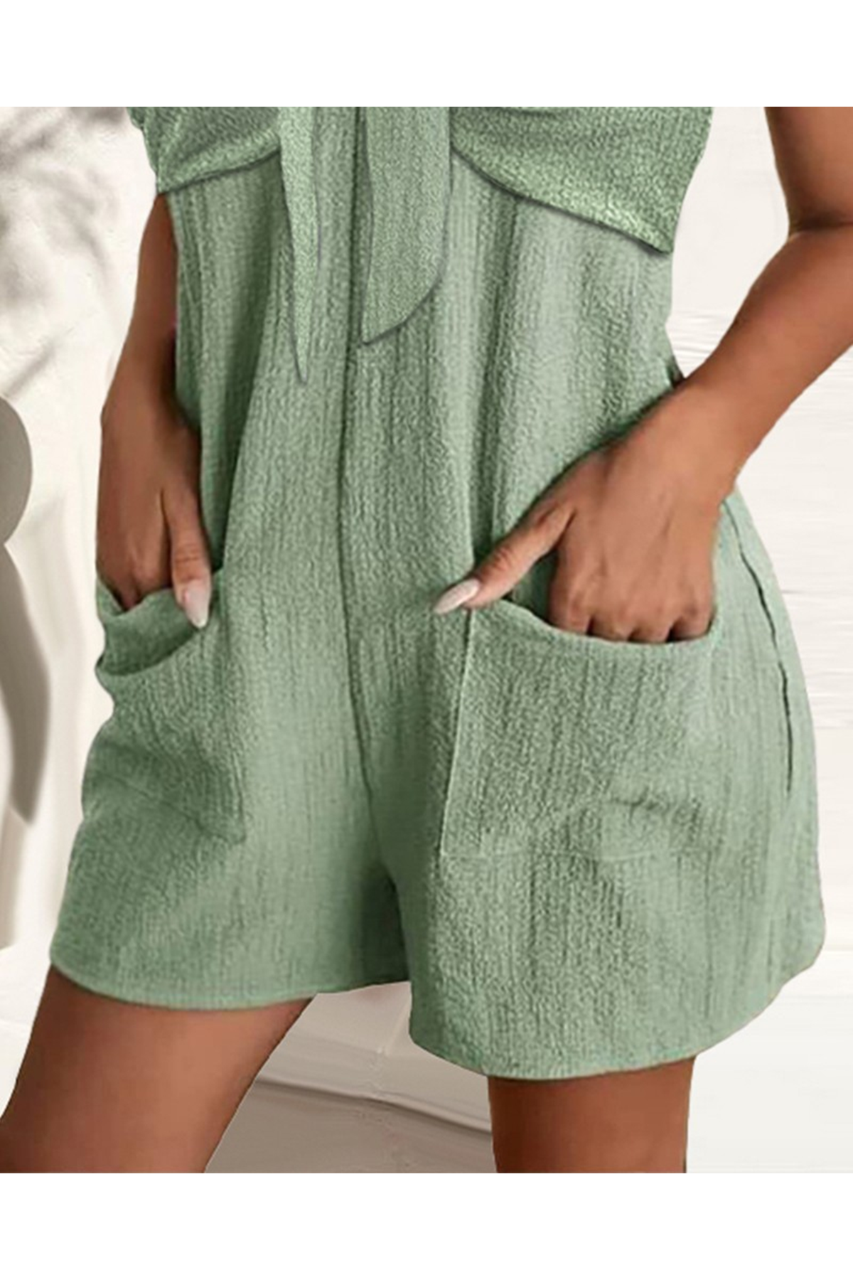 Kadın Askı Aksesuarlı önü Bağlama Detay Salopet şort Tulum