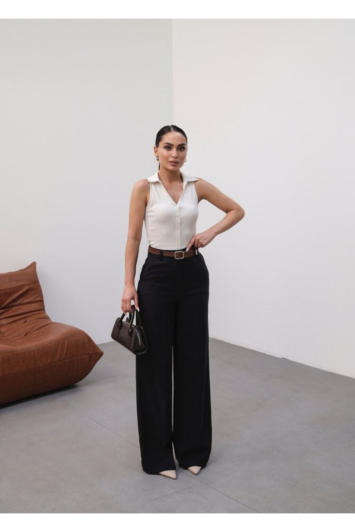 Keten Kemerli̇ Ve Dökümlü Palazzo Pantolon (Kemer Dahi̇l)