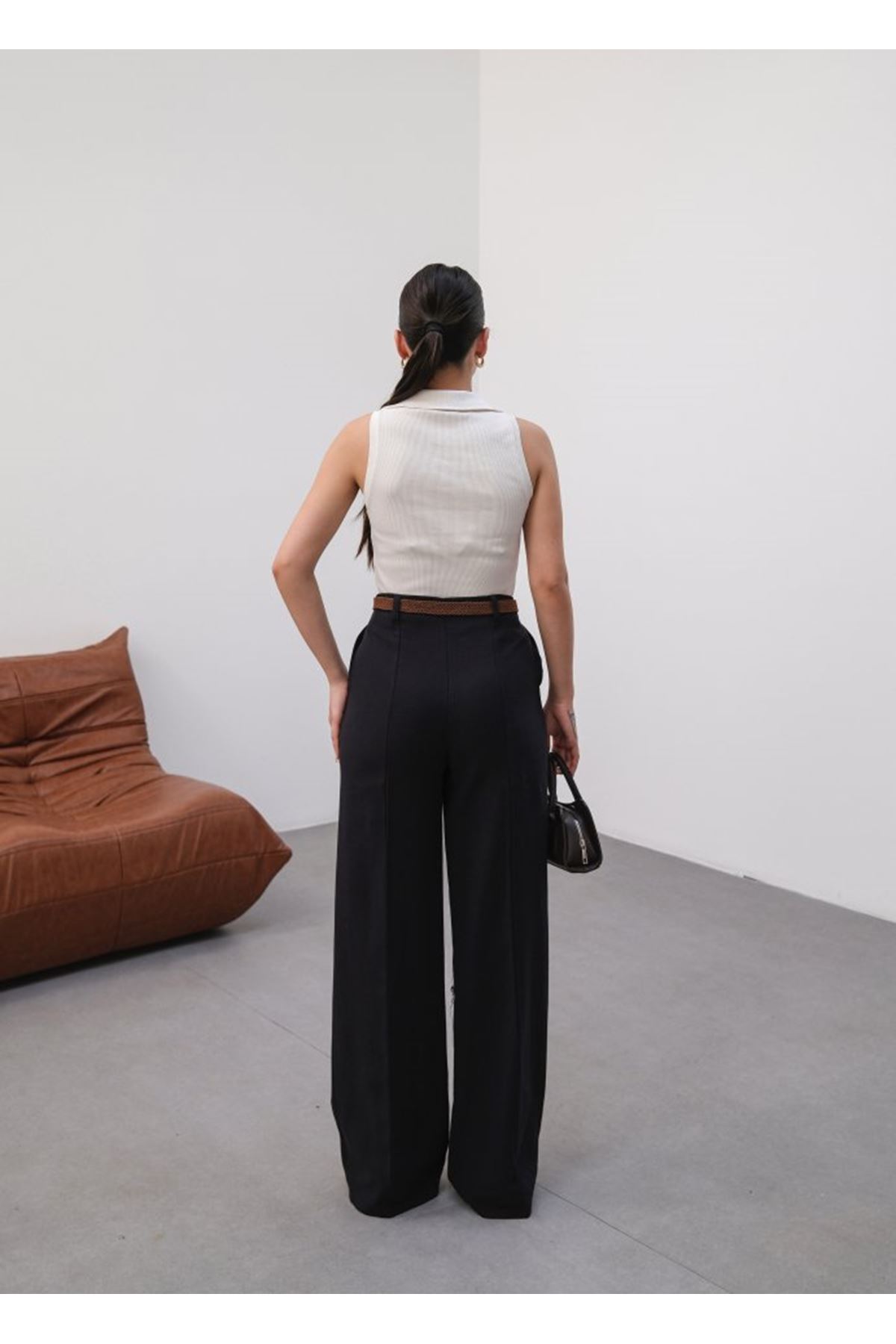 Keten Kemerli̇ Ve Dökümlü Palazzo Pantolon (Kemer Dahi̇l)