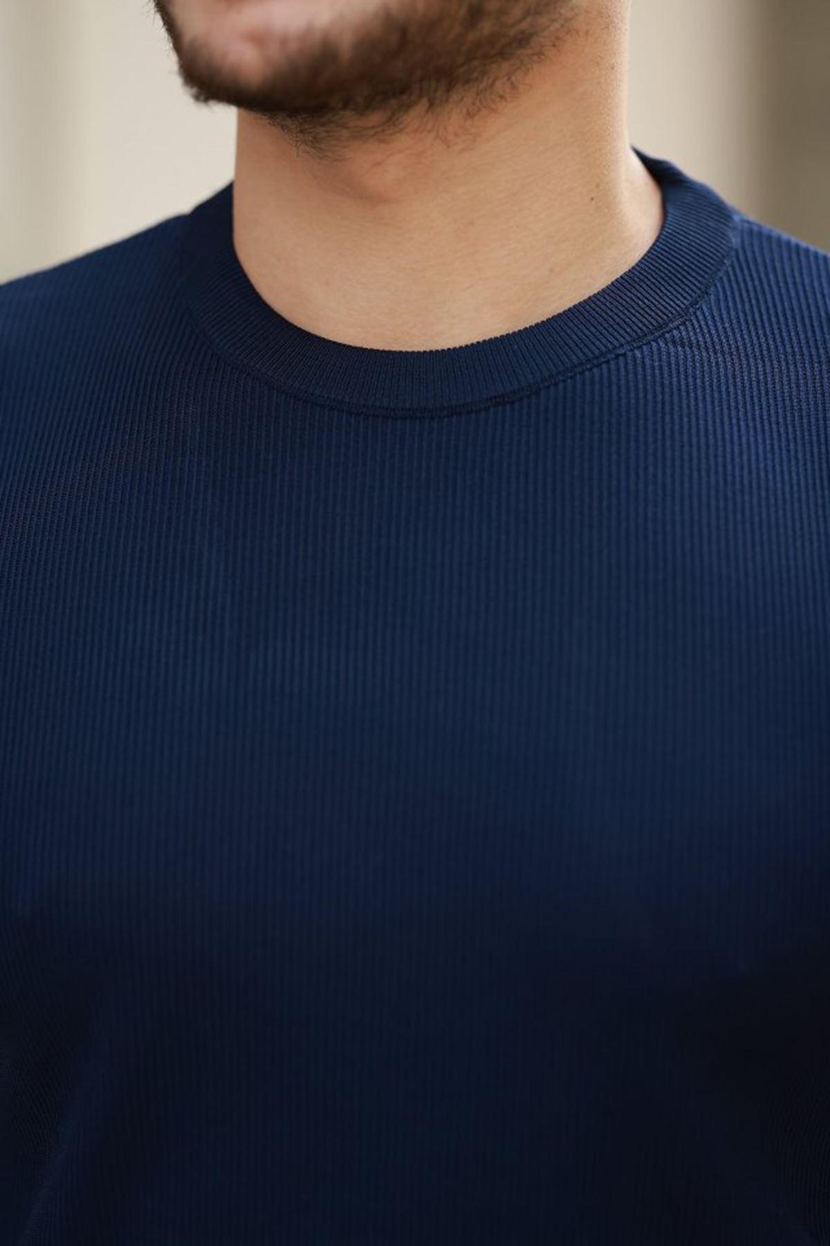 Erkek Bisiklet Yaka Jakarlı Kısa Kollu Tshirt