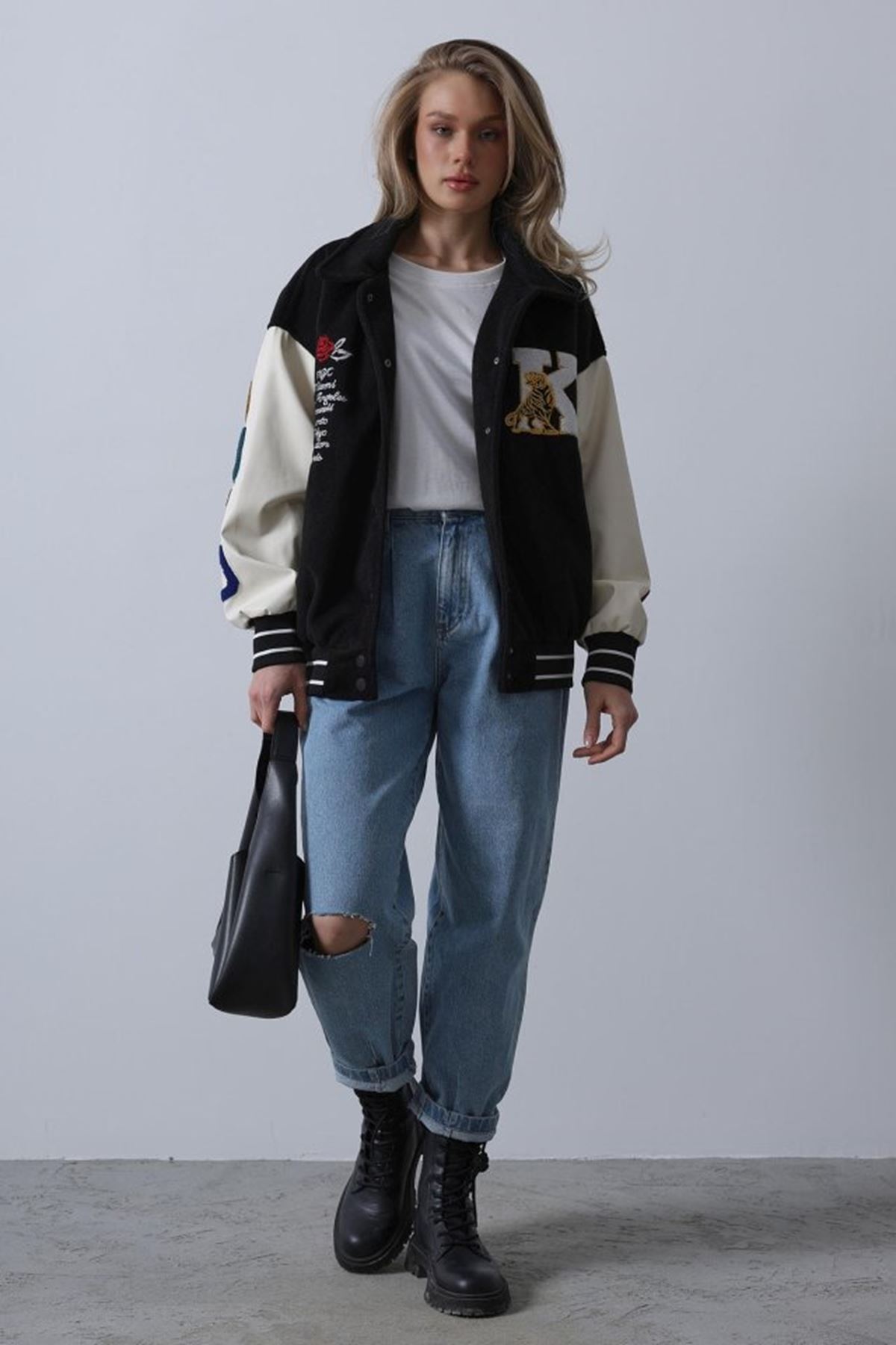 Kaşe Biker Ceket - Siyah