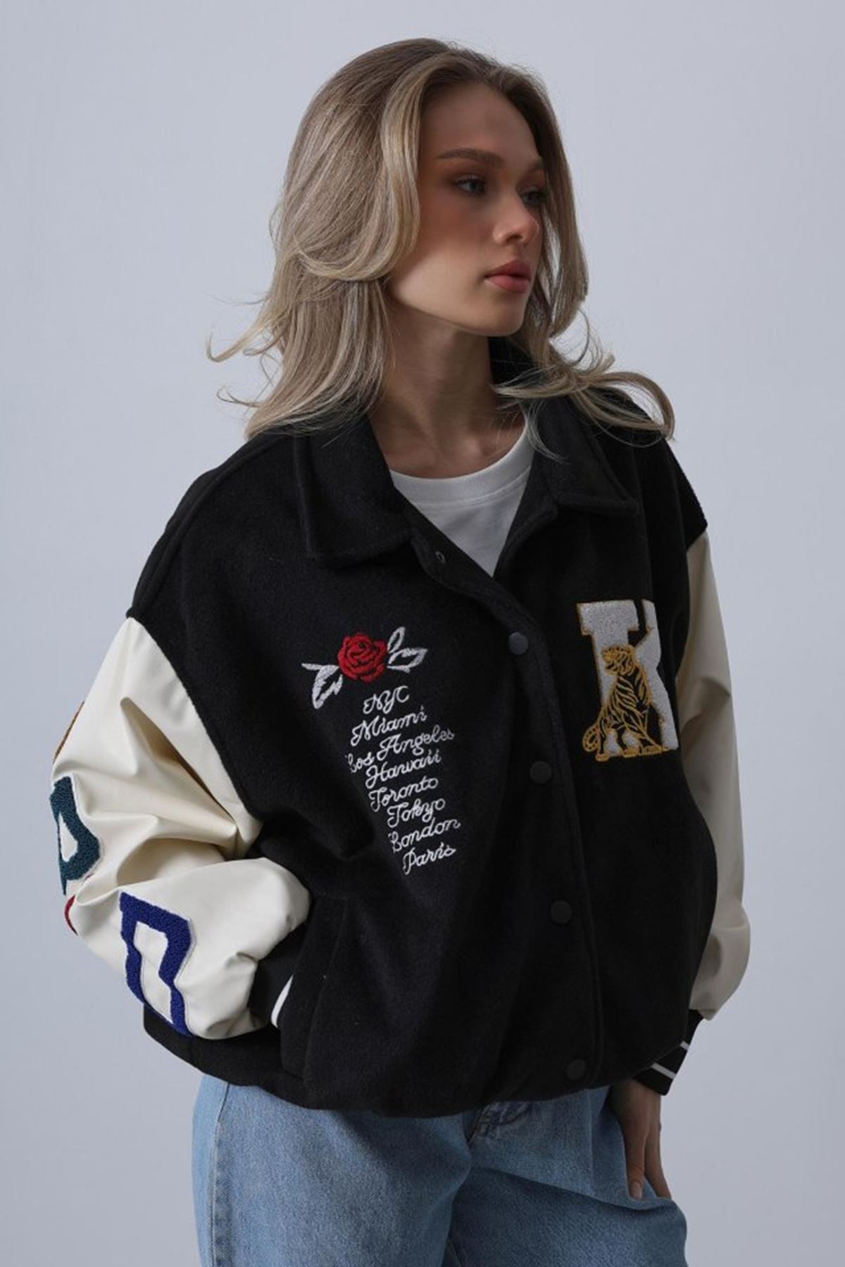 Kaşe Biker Ceket - Siyah