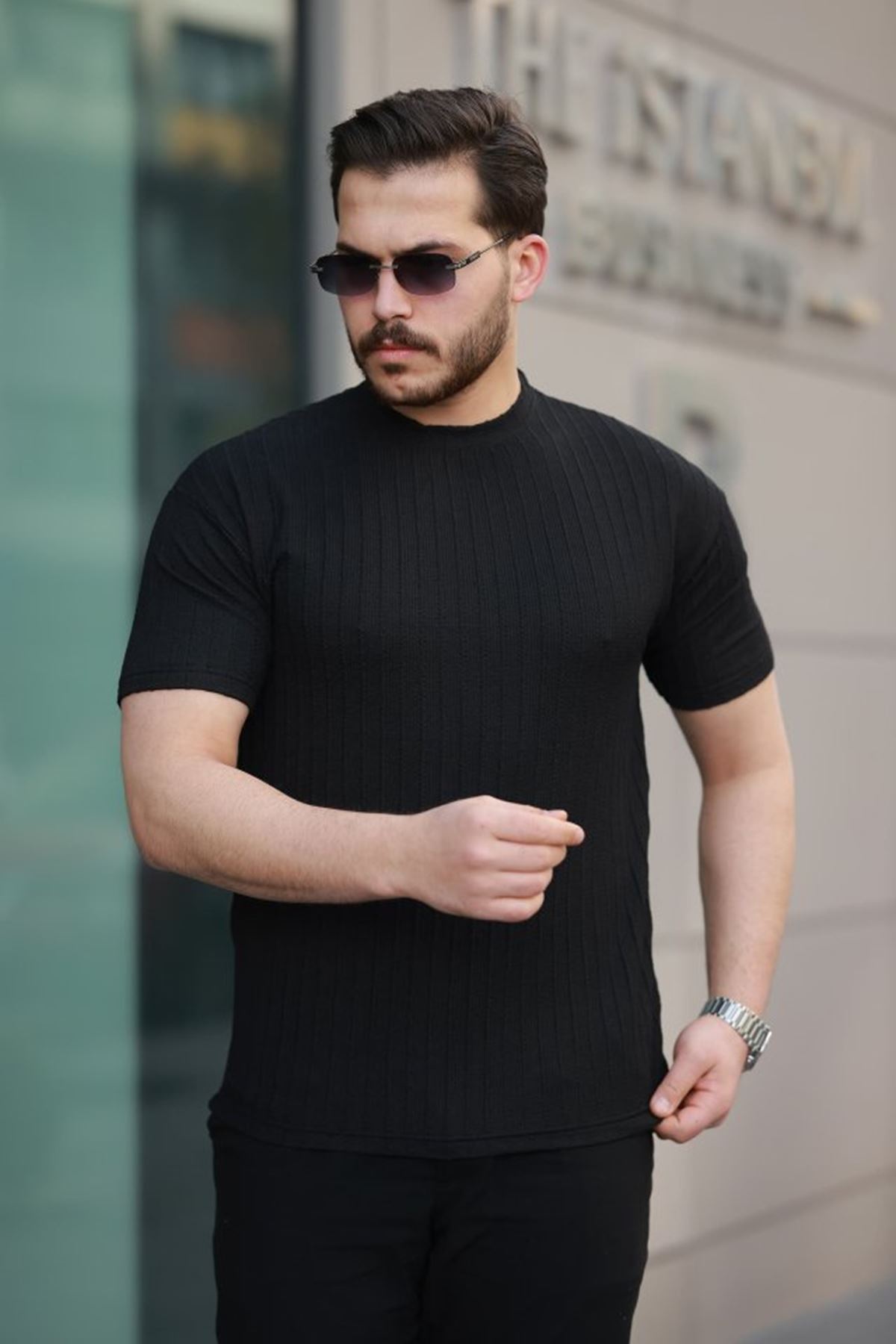 Erkek Kısa Kollu örgü Kumaş Bisiklet Yaka T-shirt