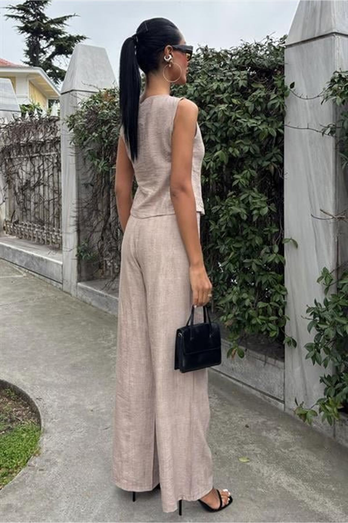 Sıfır Kollu Bluz Batik Desenli Pantolon İkili Takım 10181-08