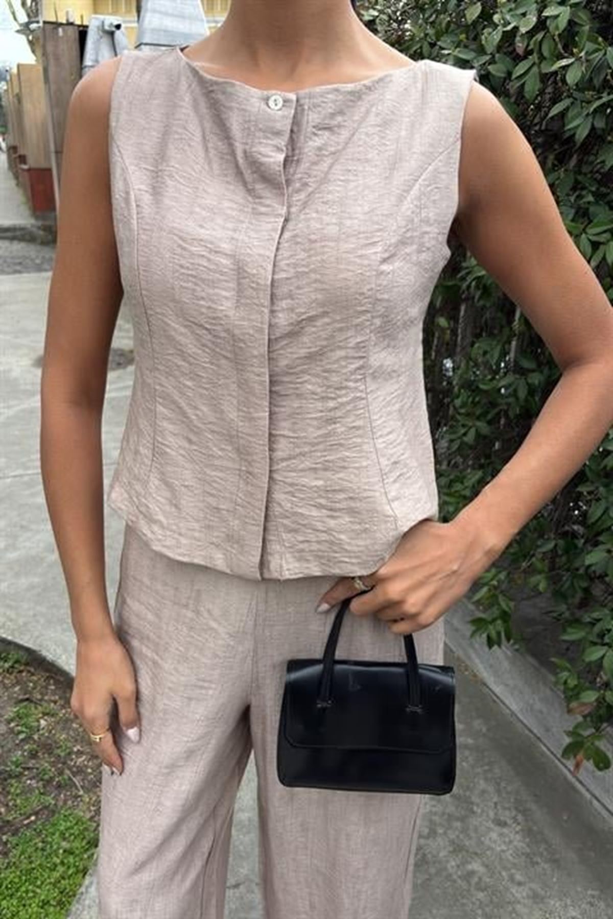 Sıfır Kollu Bluz Batik Desenli Pantolon İkili Takım 10181-08