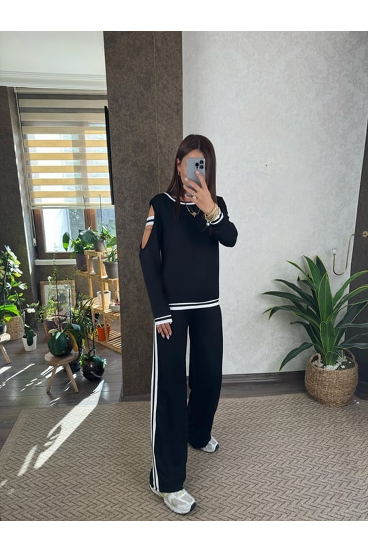 Kadın Iki Iplik Penye Kumaş Kol Detaylı Ribanalı Ikili Takım