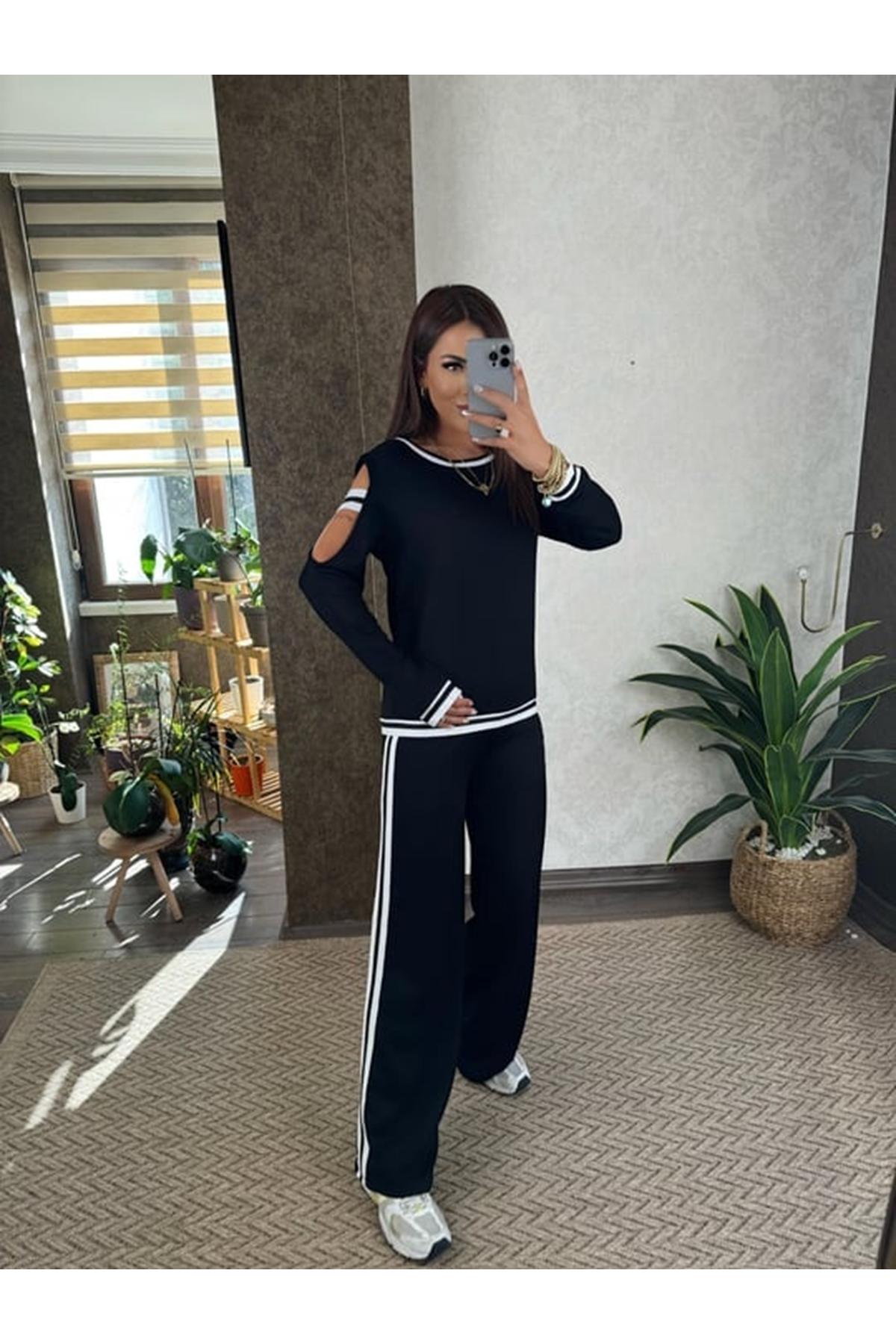 Kadın Iki Iplik Penye Kumaş Kol Detaylı Ribanalı Ikili Takım