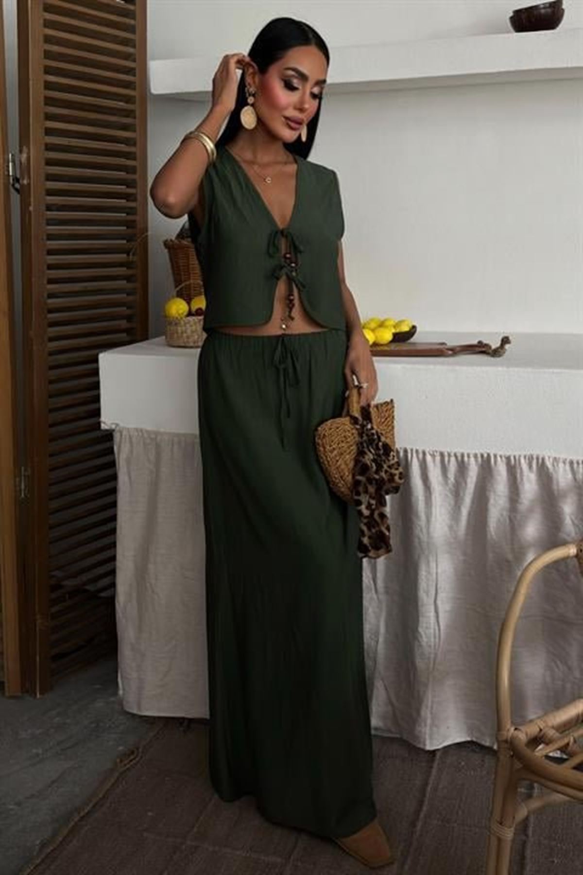 Yelek Önden Bağlamalı Uzun Etekli Takım 10192