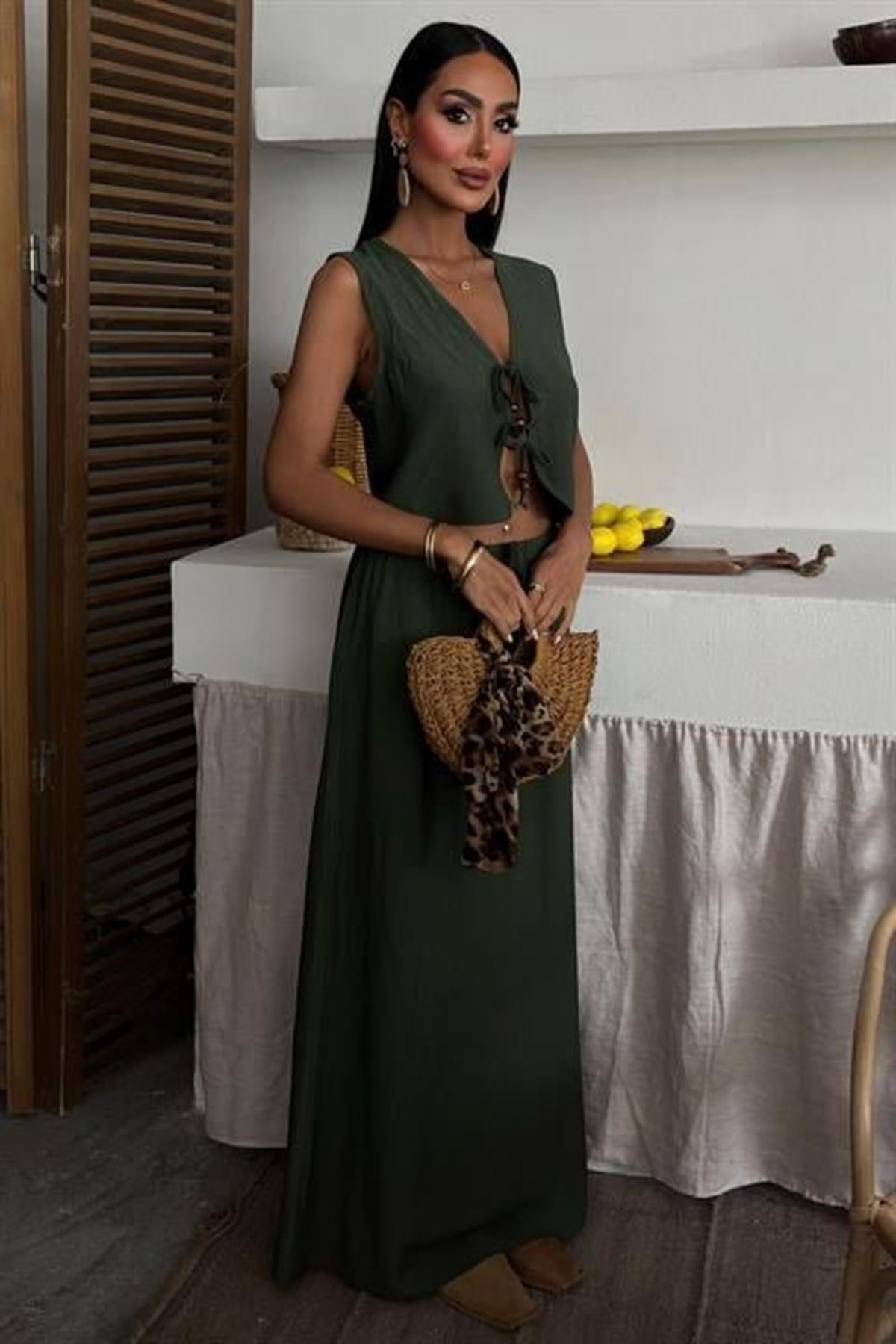 Yelek Önden Bağlamalı Uzun Etekli Takım 10192