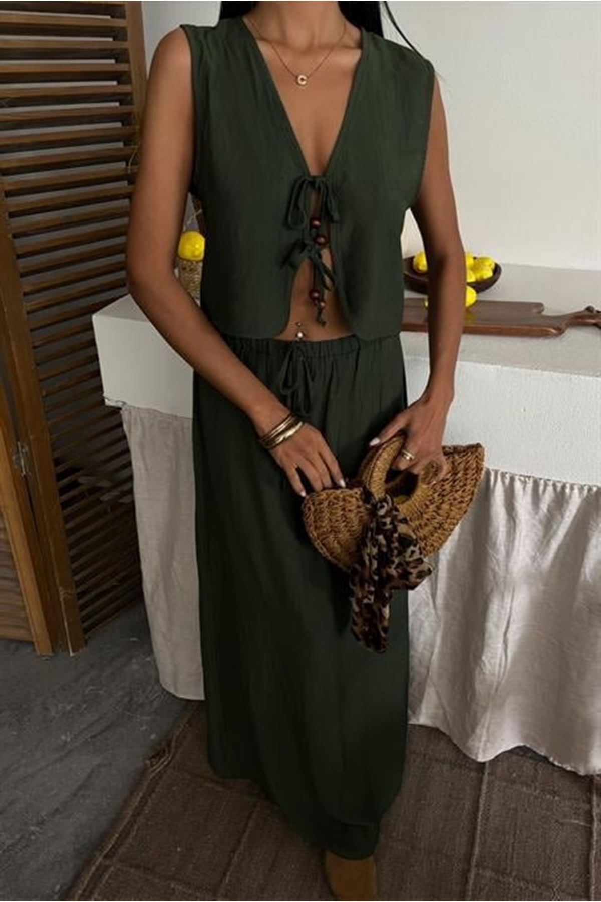 Yelek Önden Bağlamalı Uzun Etekli Takım 10192