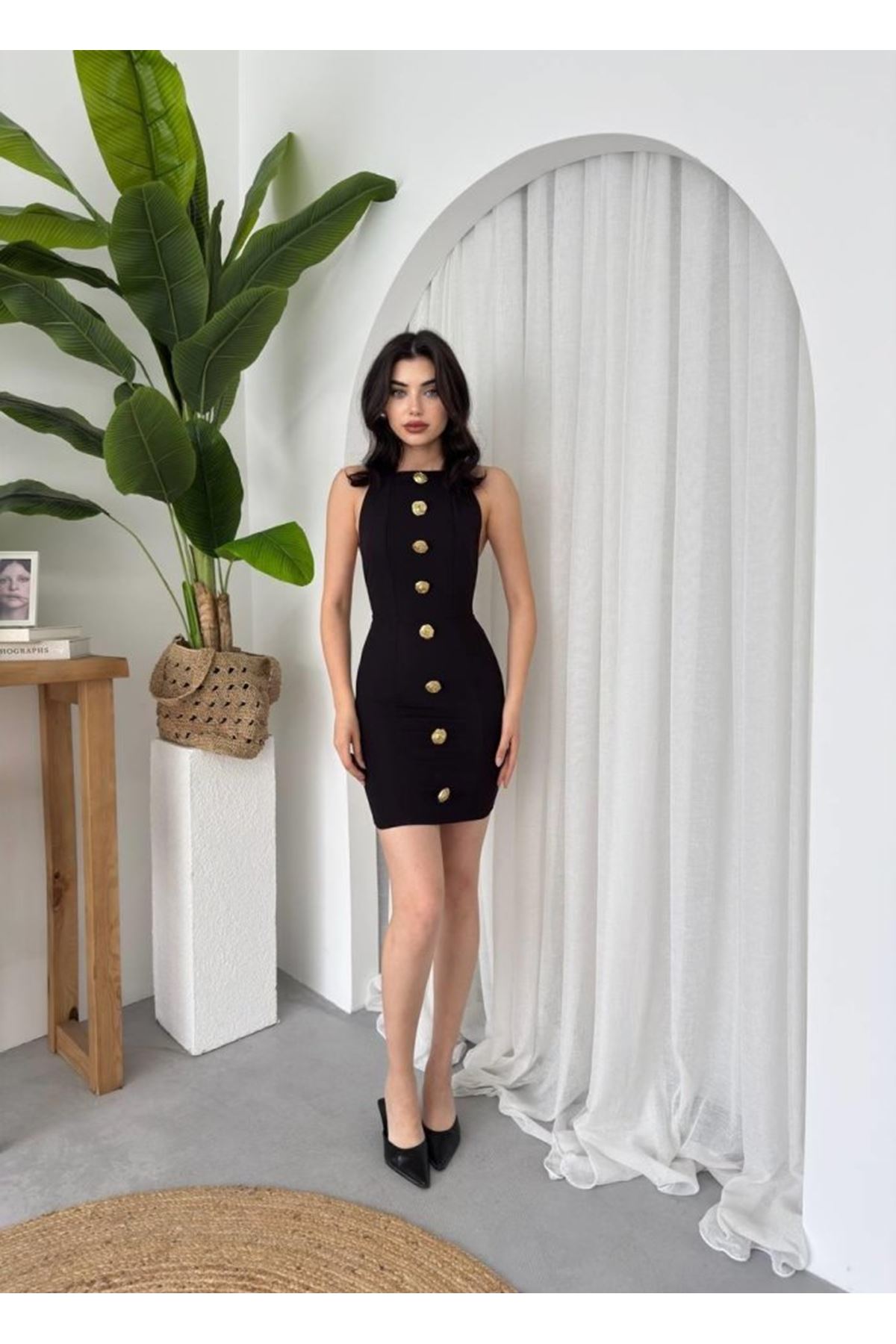 Katalina Gül Düğmeli Elbise