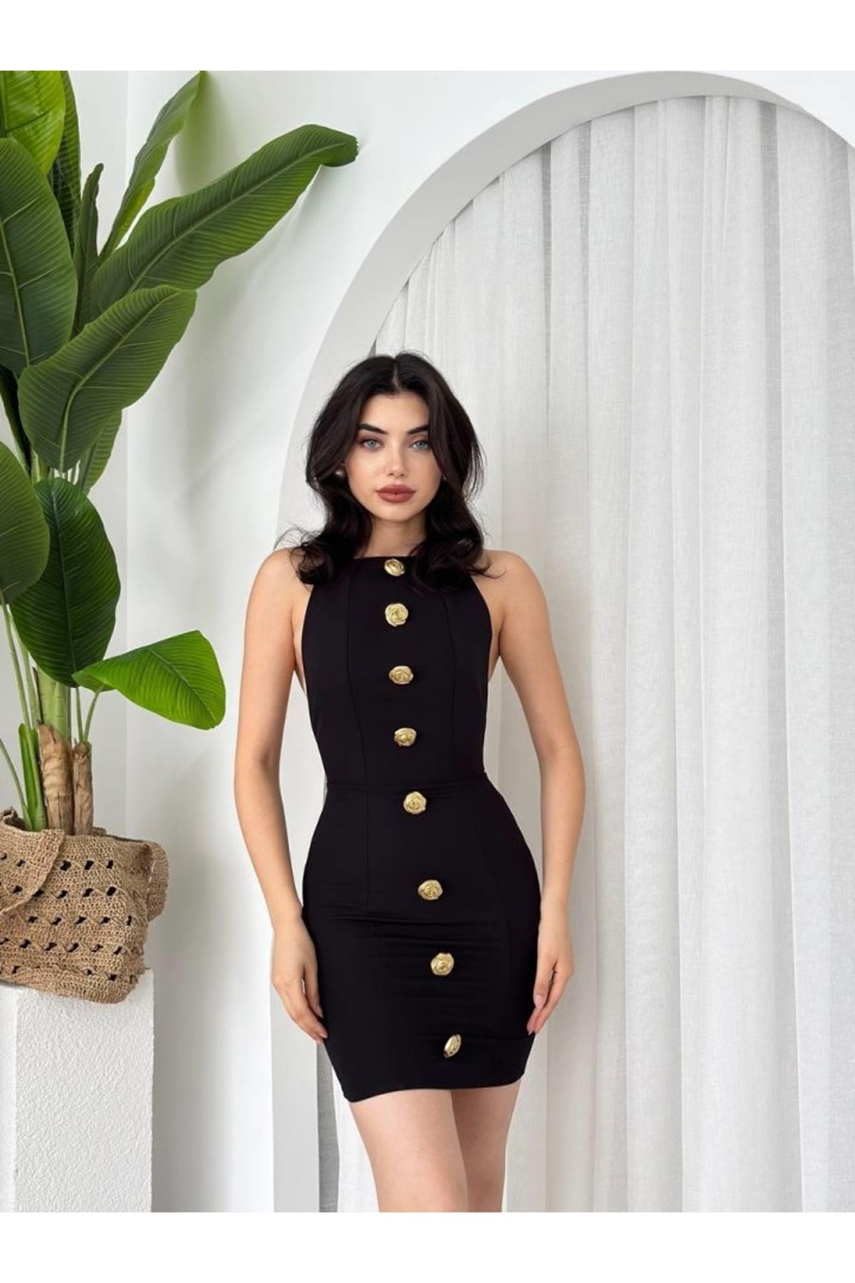 Katalina Gül Düğmeli Elbise