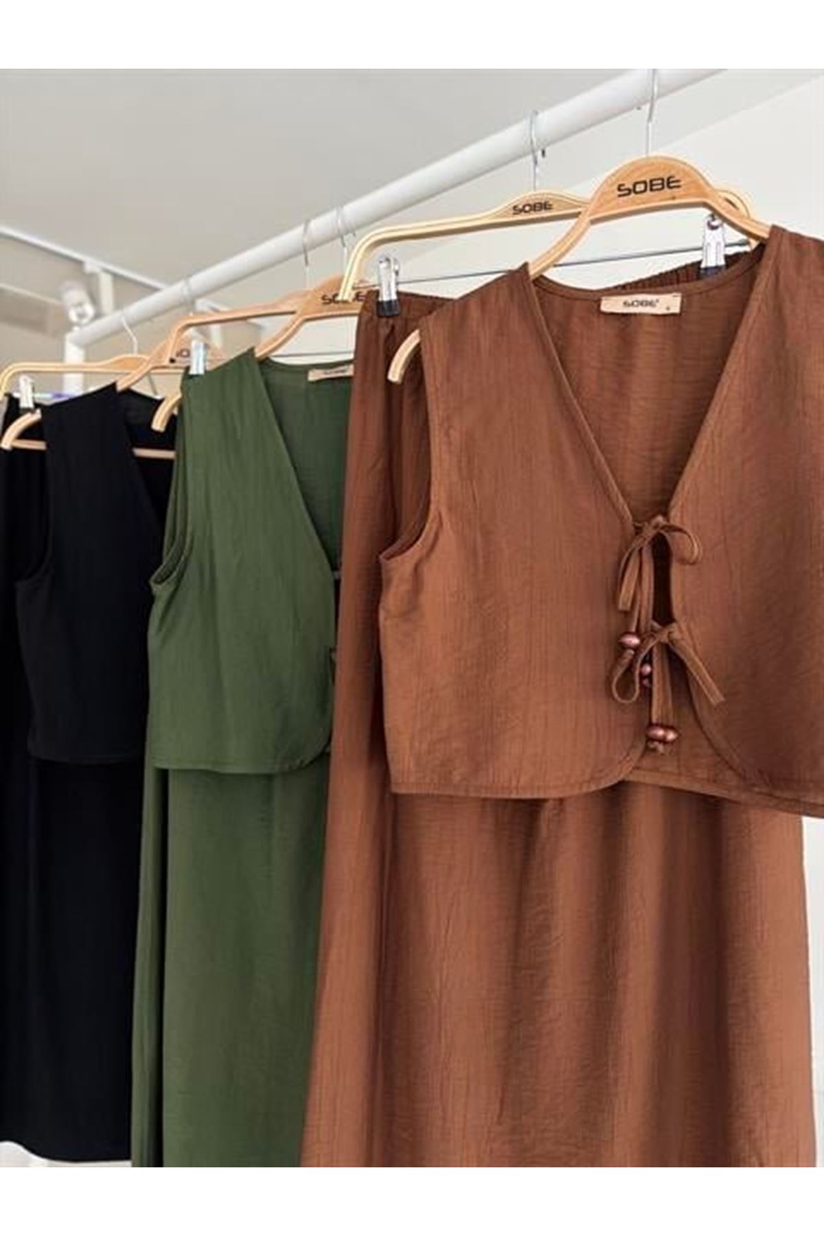 Yelek Önden Bağlamalı Uzun Etekli Takım 10192